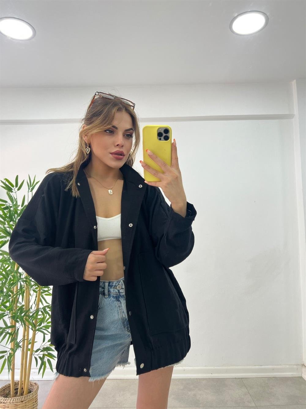BOMBER KETEN CEKET SİYAH