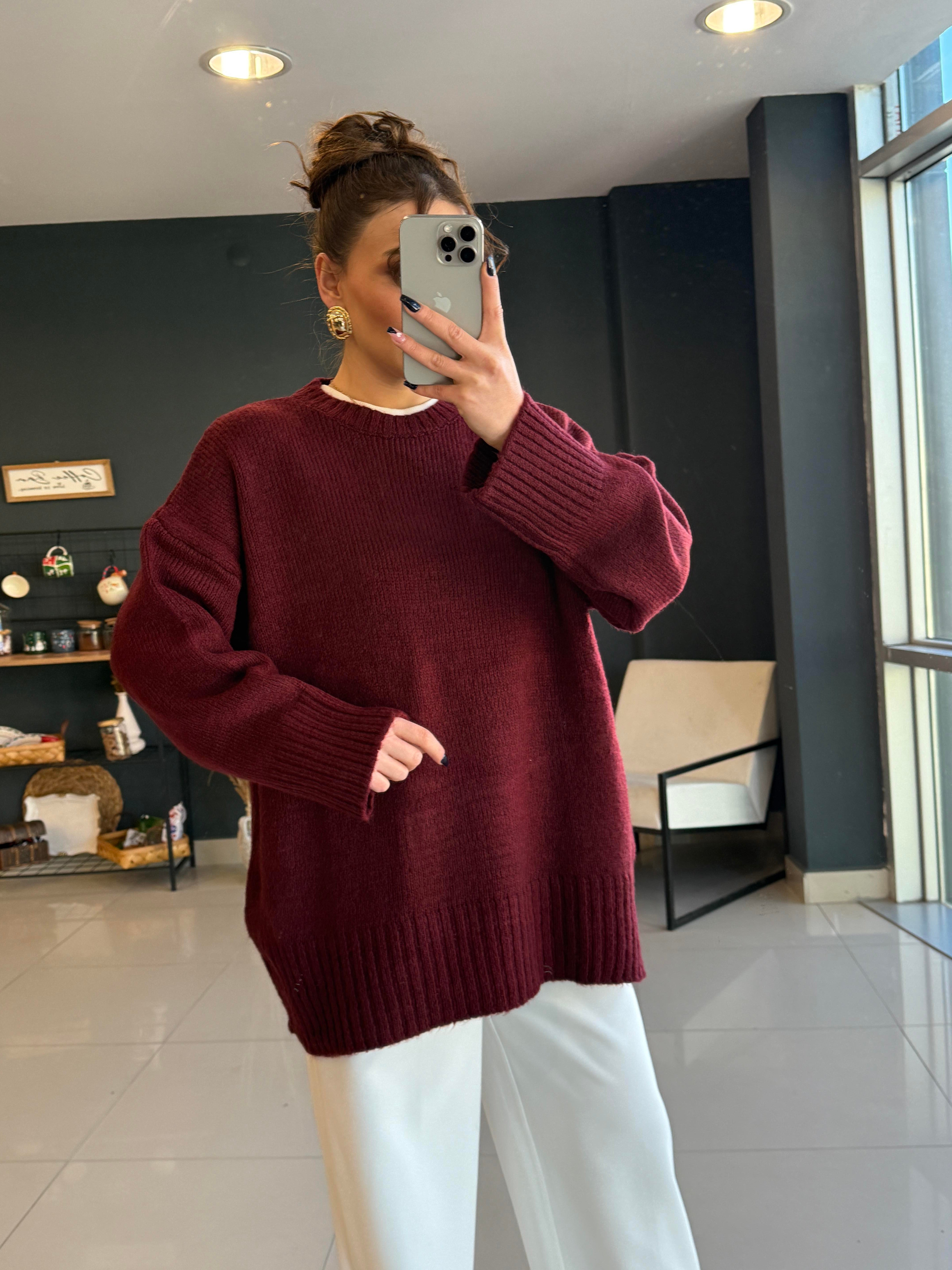 BORDO BİSİKLET YAKA BASİC KAZAK