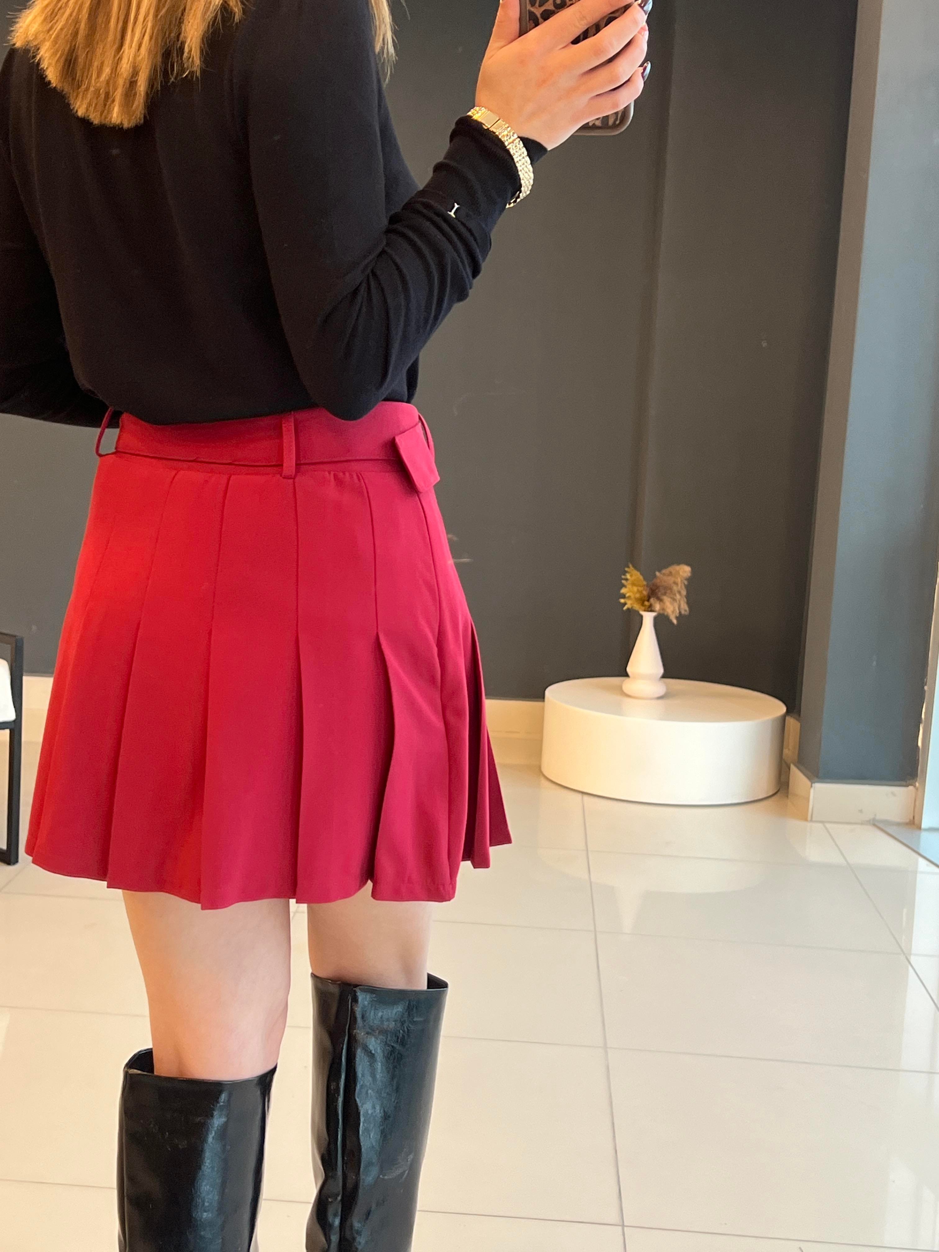 BORDO KEMERLİ ŞORT ETEK