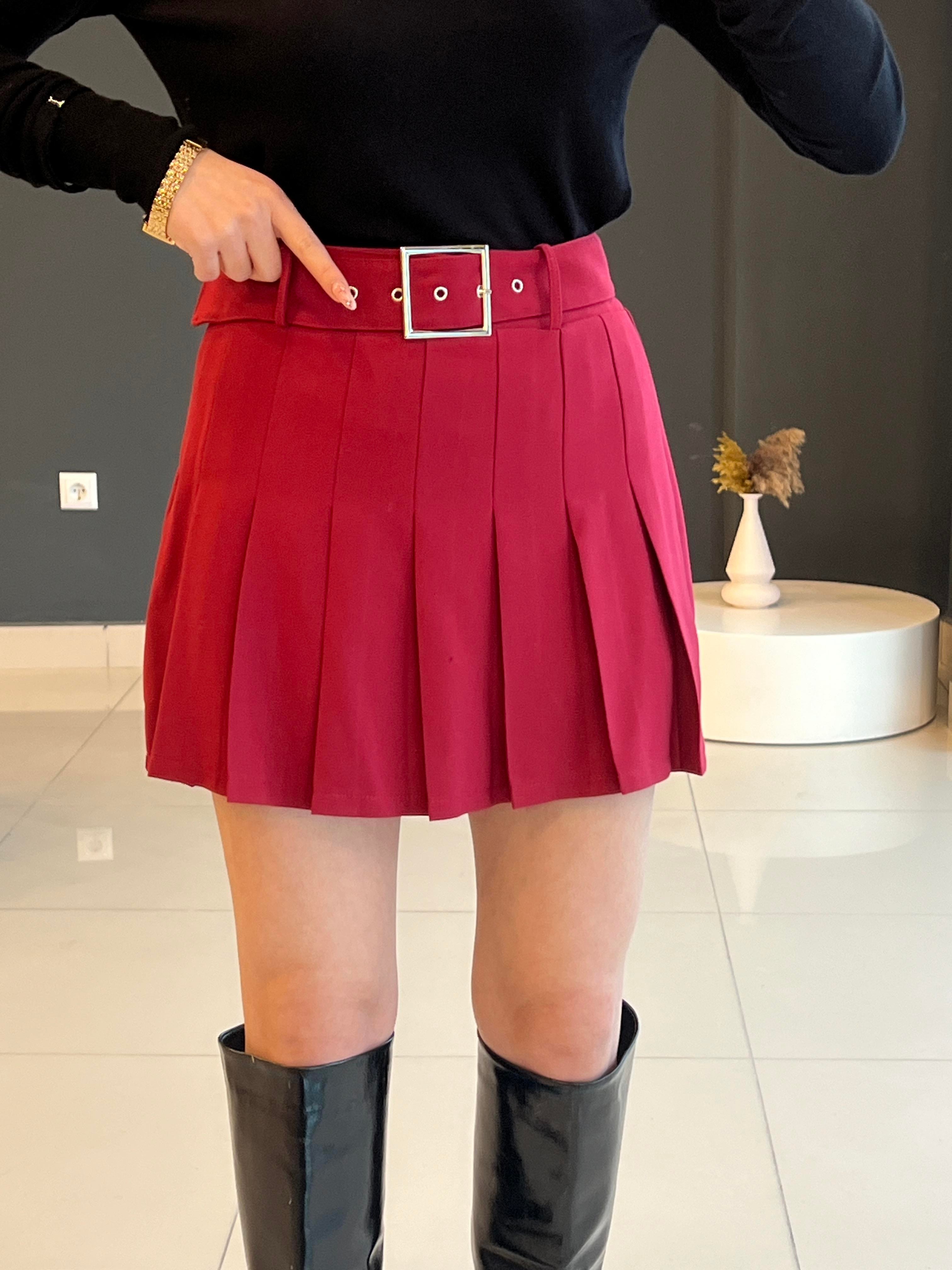 BORDO KEMERLİ ŞORT ETEK