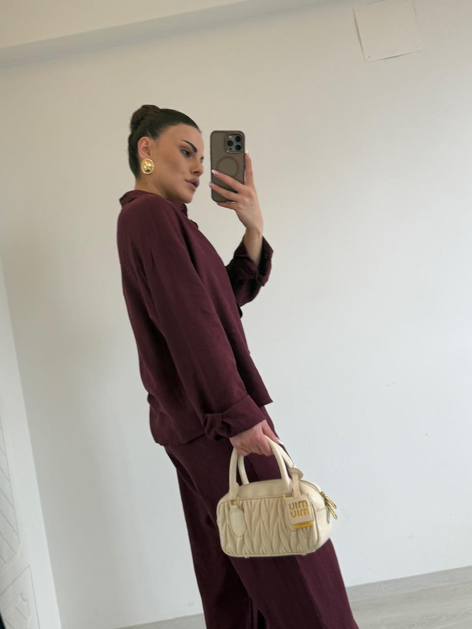 BORDO KETEN GÖMLEK PANTOLON TAKIM
