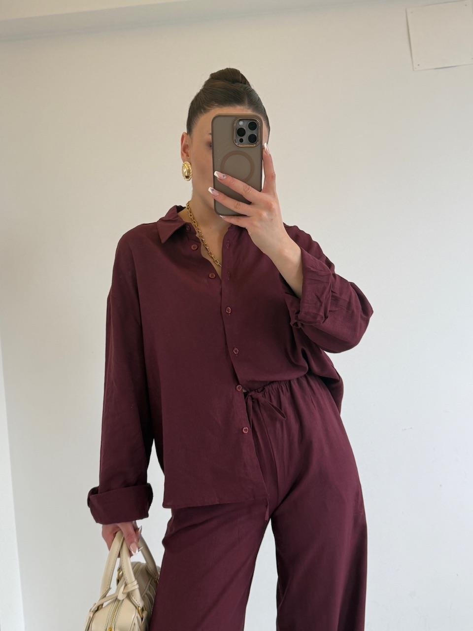 BORDO KETEN GÖMLEK PANTOLON TAKIM