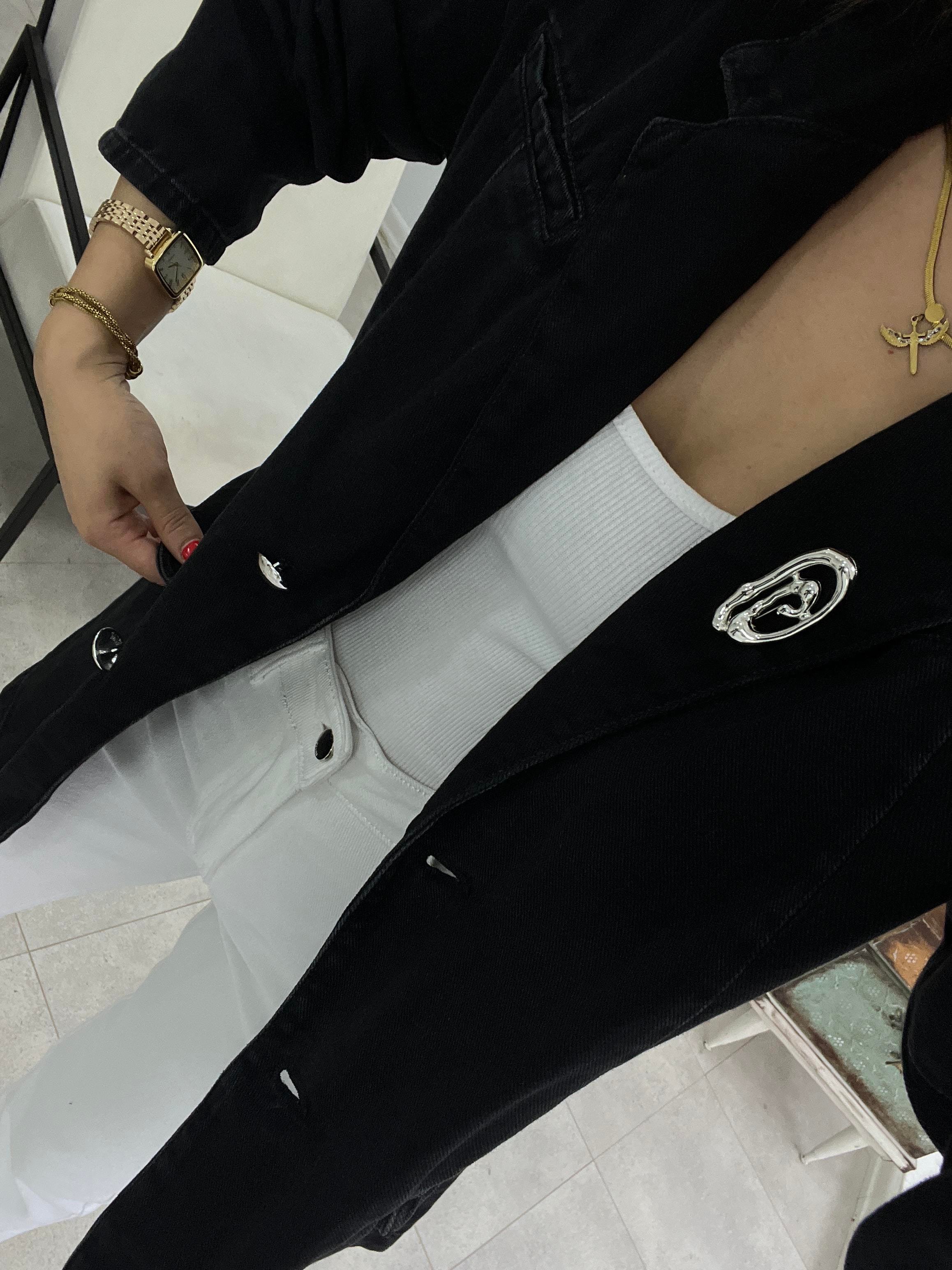 BROŞ DETAYLI BLAZER DENİM CEKET ANTRASİT
