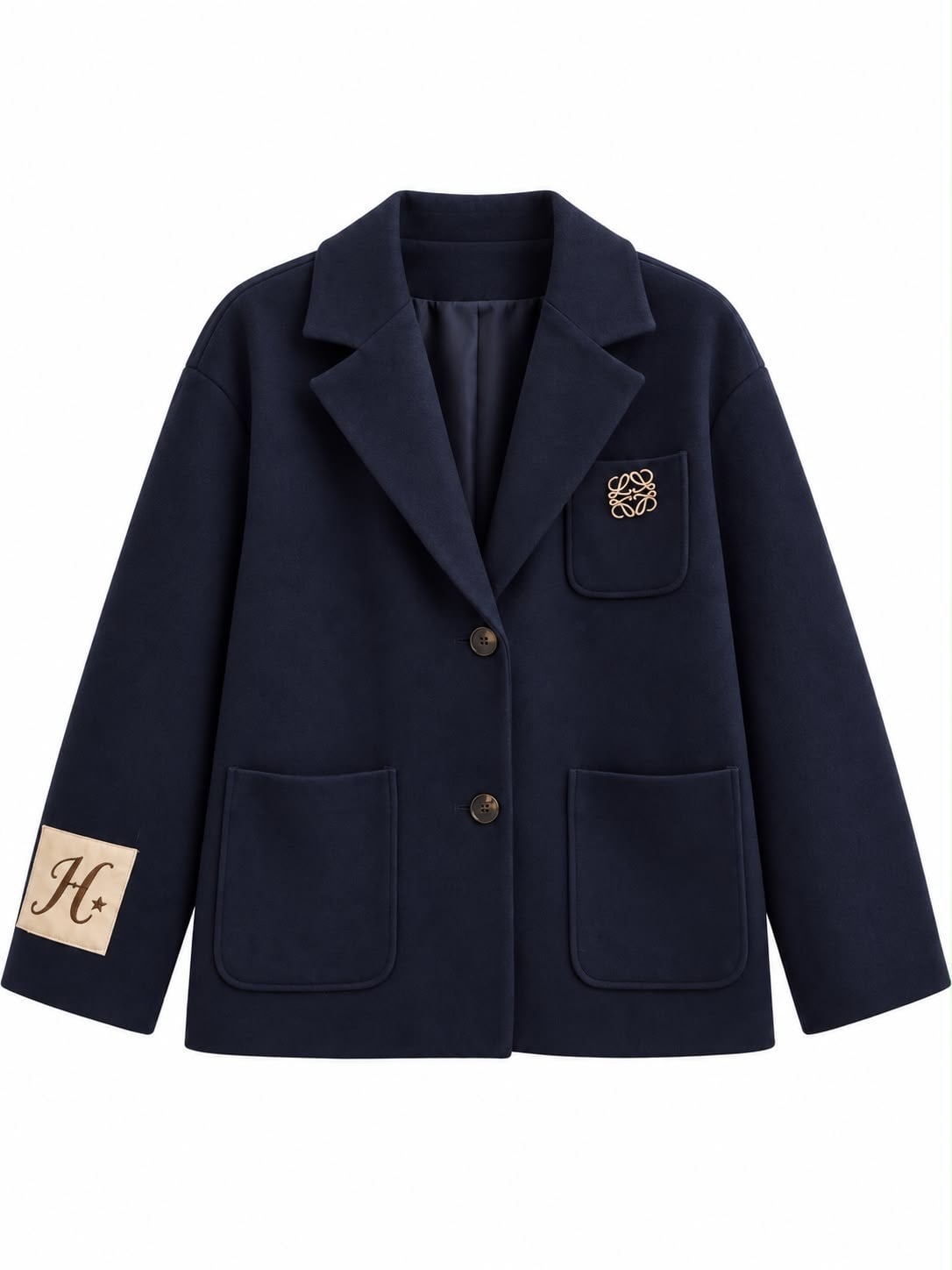 Broş ve Arma  Detaylı Modern Blazer Ceket Lacivert