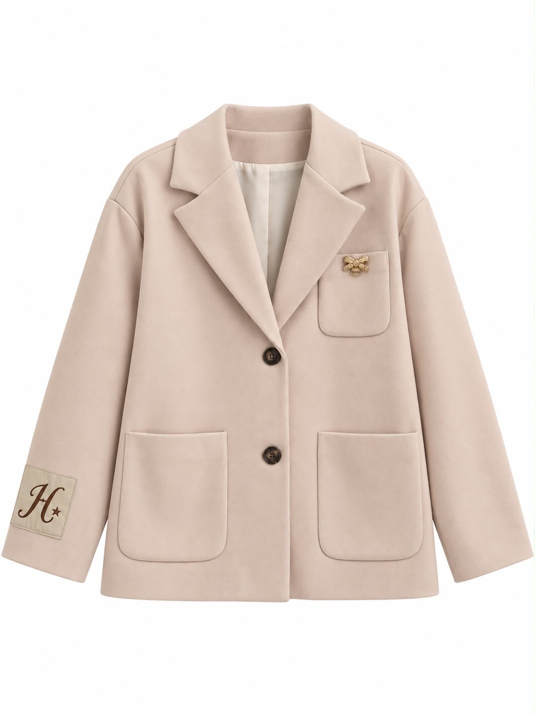 Broş ve Arma  Detaylı Modern Blazer Ceket Taş