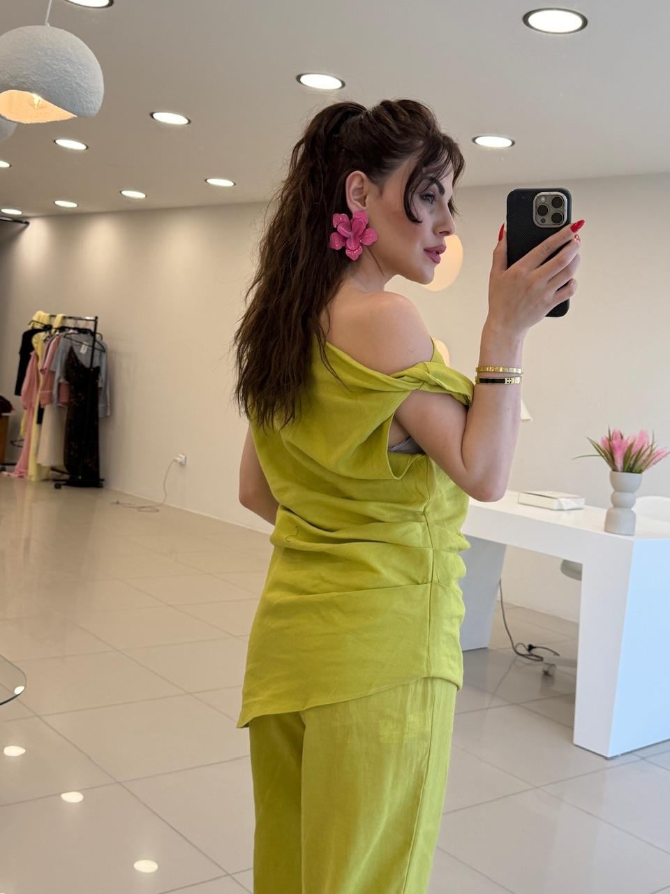 BÜZGÜLÜ KETEN İKİLİ TAKIM YEŞİL