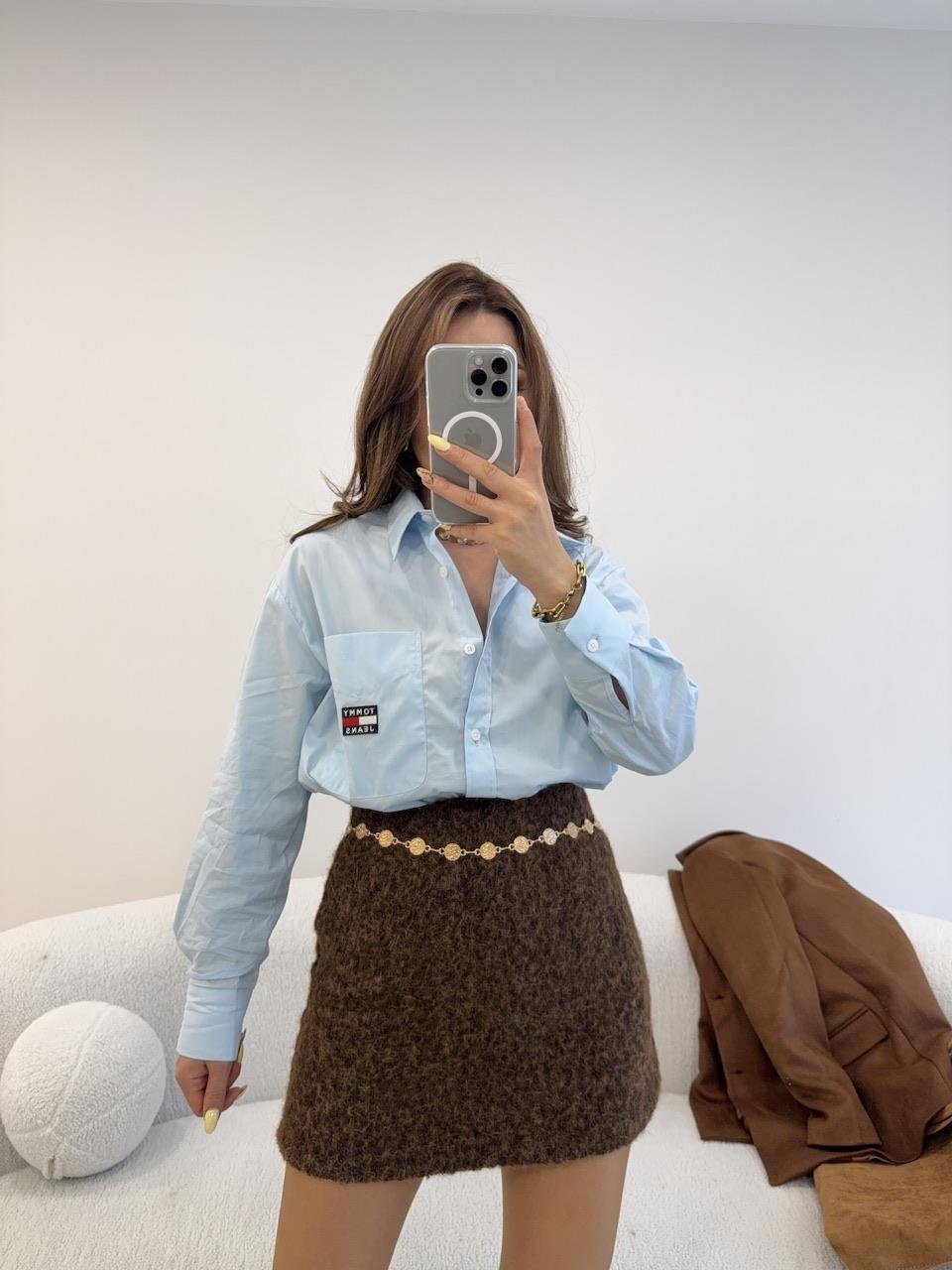 CEP İŞLEMELİ POPLİN GÖMLEK MAVİ