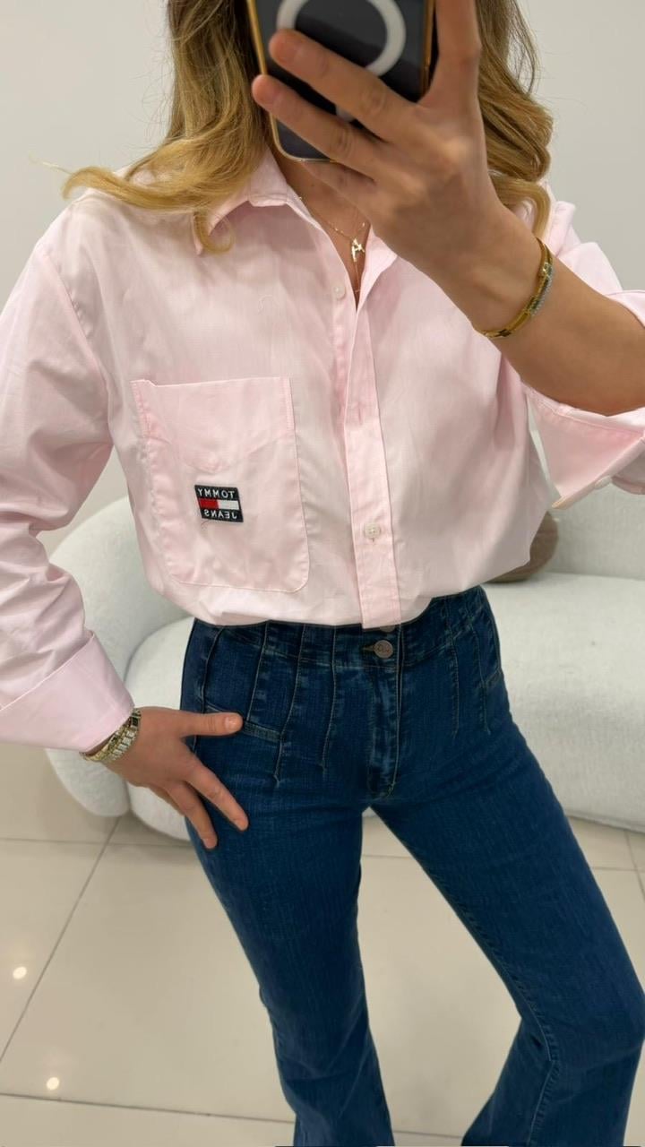 CEP İŞLEMELİ POPLİN GÖMLEK PEMBE