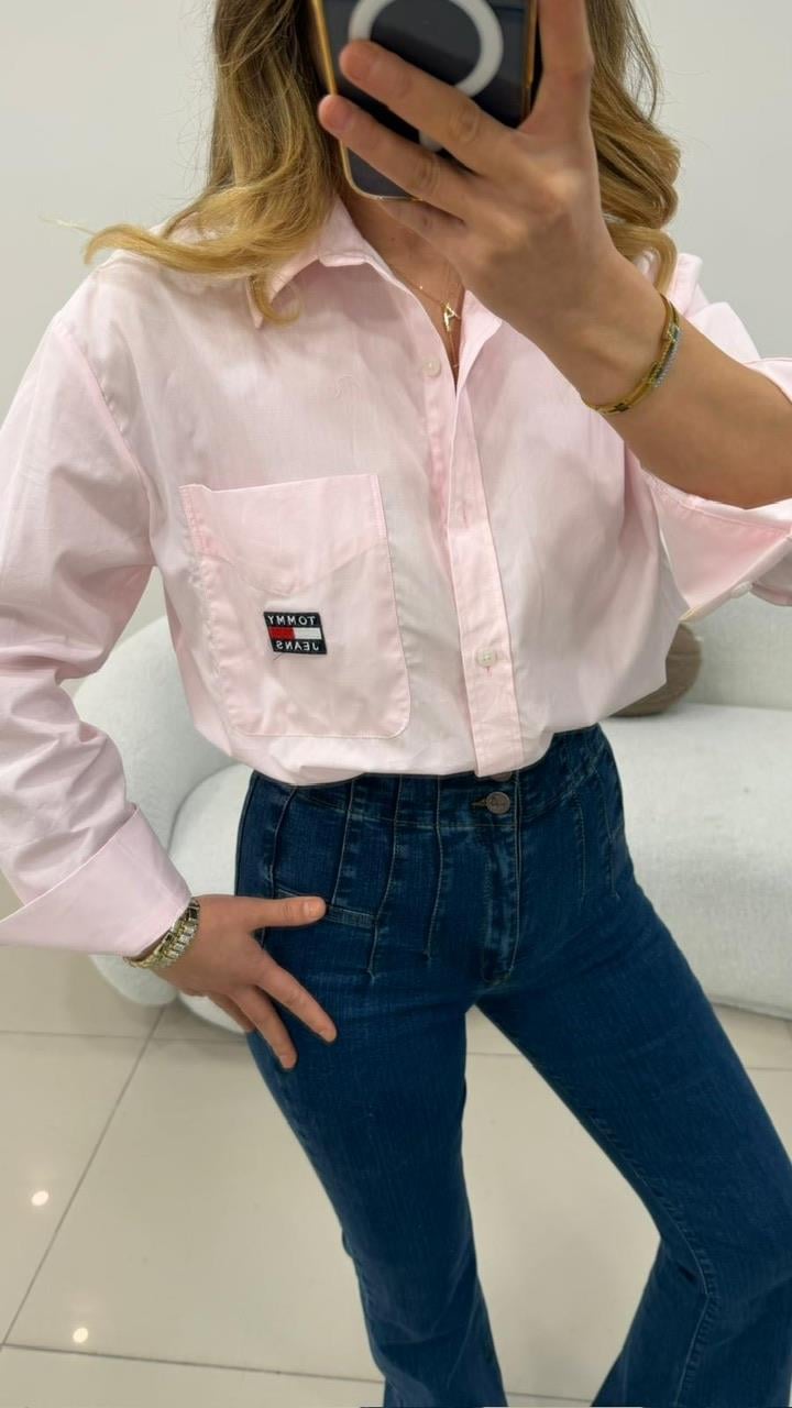 CEP İŞLEMELİ POPLİN GÖMLEK PEMBE