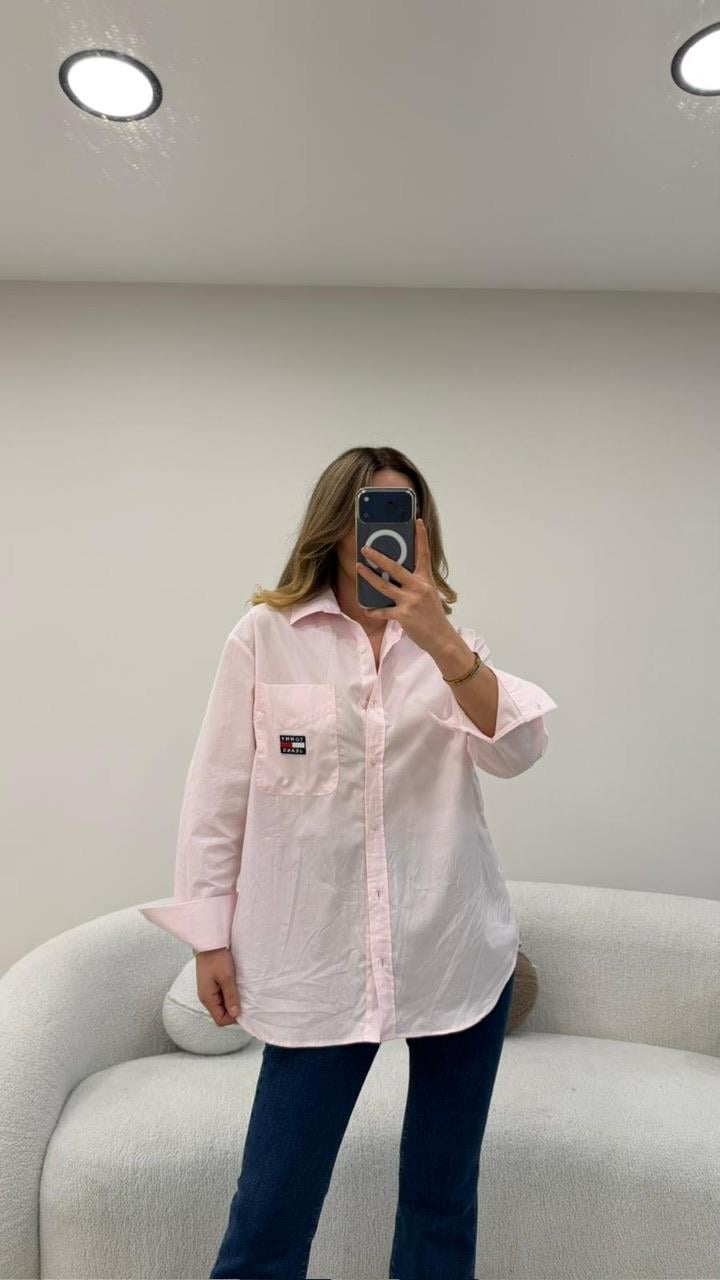 CEP İŞLEMELİ POPLİN GÖMLEK PEMBE