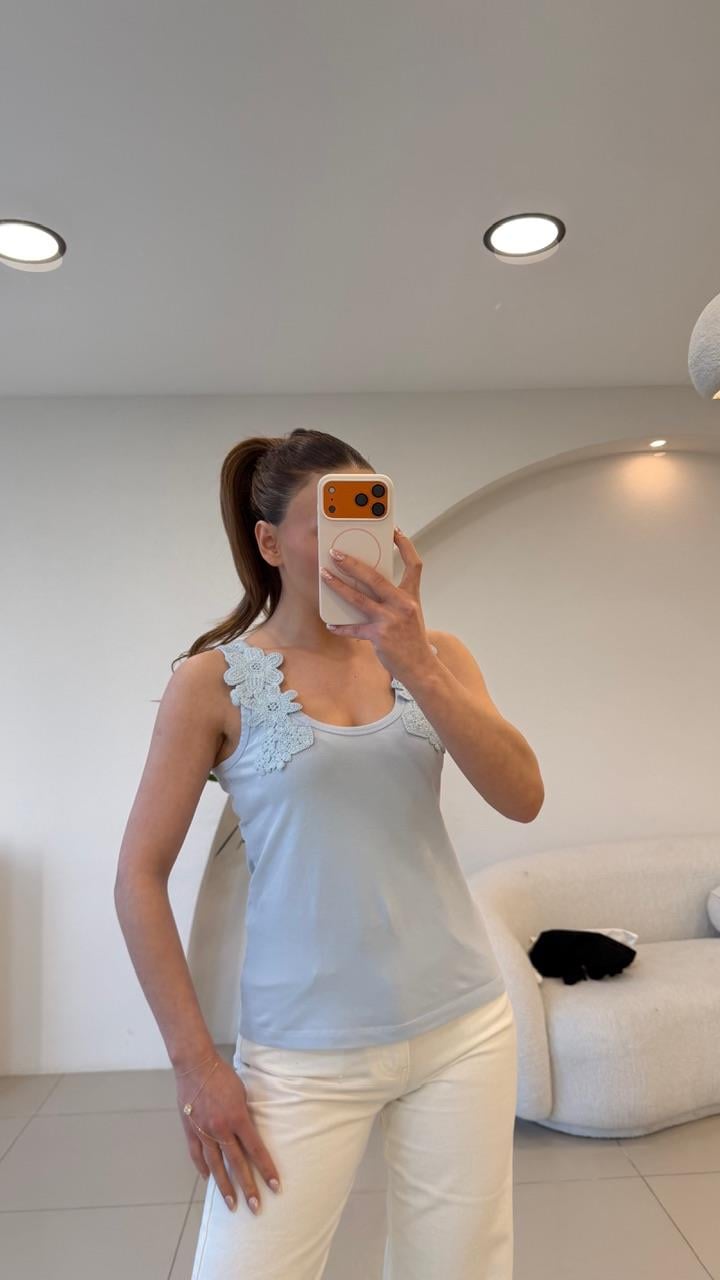 ÇİÇEK İŞLEMELİ ATLET MAVİ