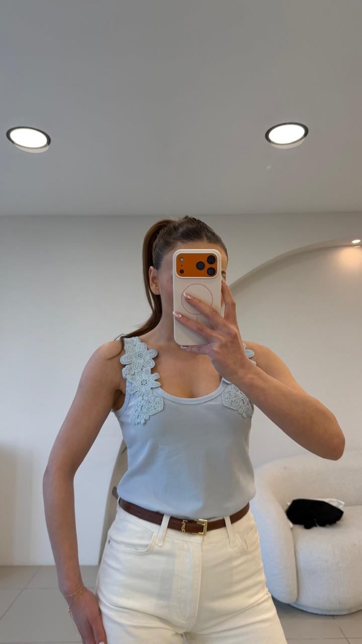 ÇİÇEK İŞLEMELİ ATLET MAVİ