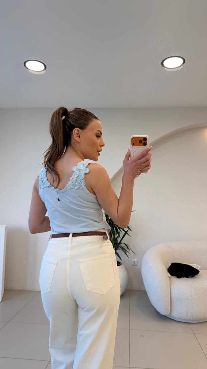 ÇİÇEK İŞLEMELİ ATLET MAVİ