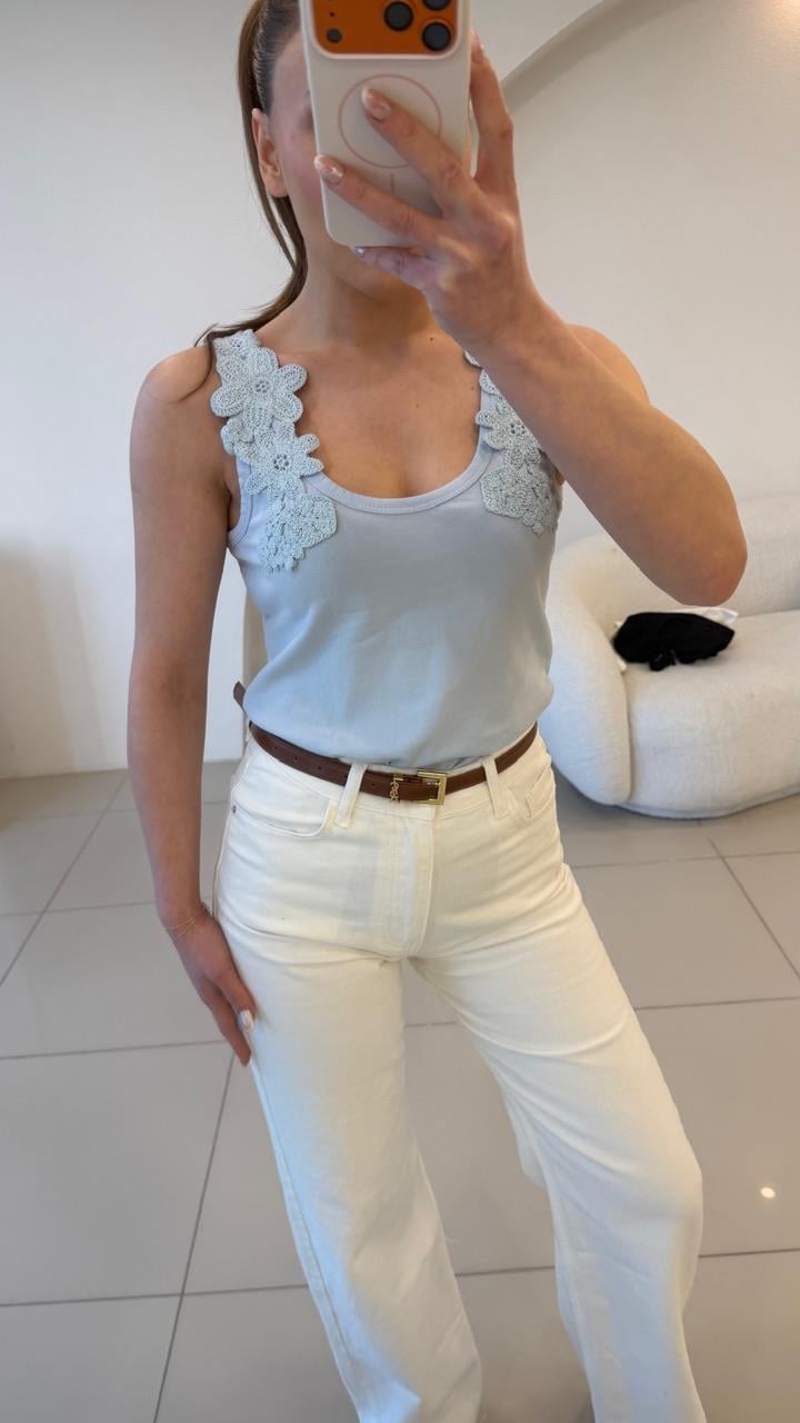 ÇİÇEK İŞLEMELİ ATLET MAVİ