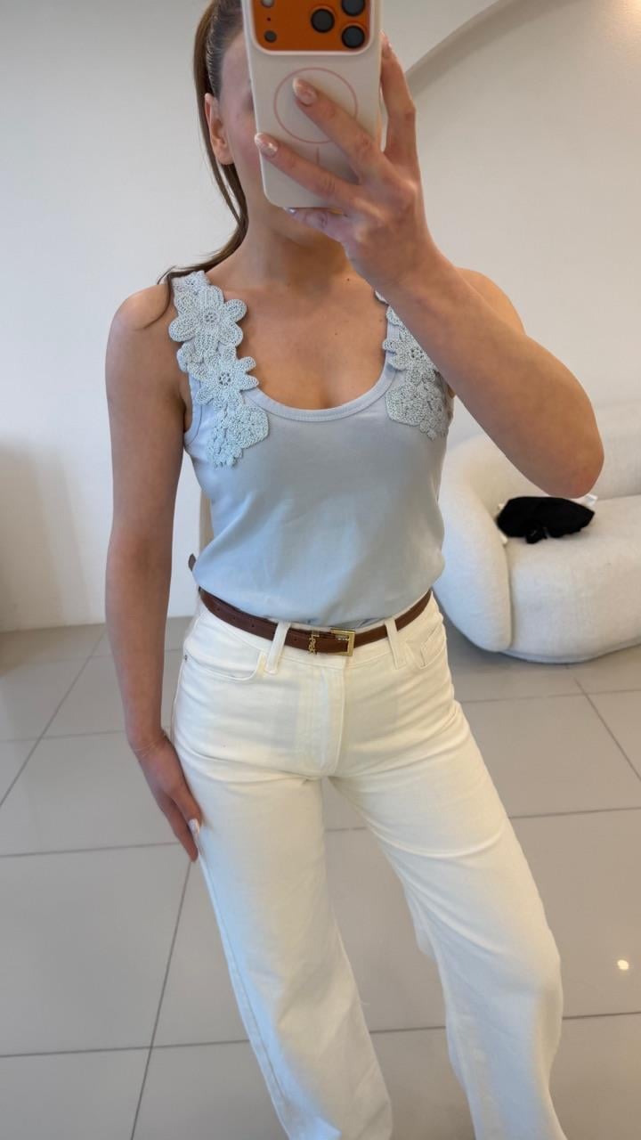 ÇİÇEK İŞLEMELİ ATLET MAVİ