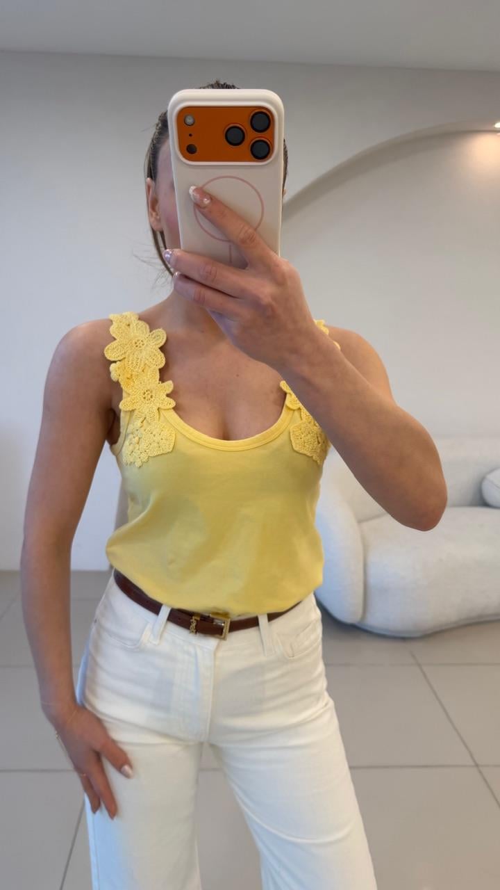 ÇİÇEK İŞLEMELİ ATLET SARI
