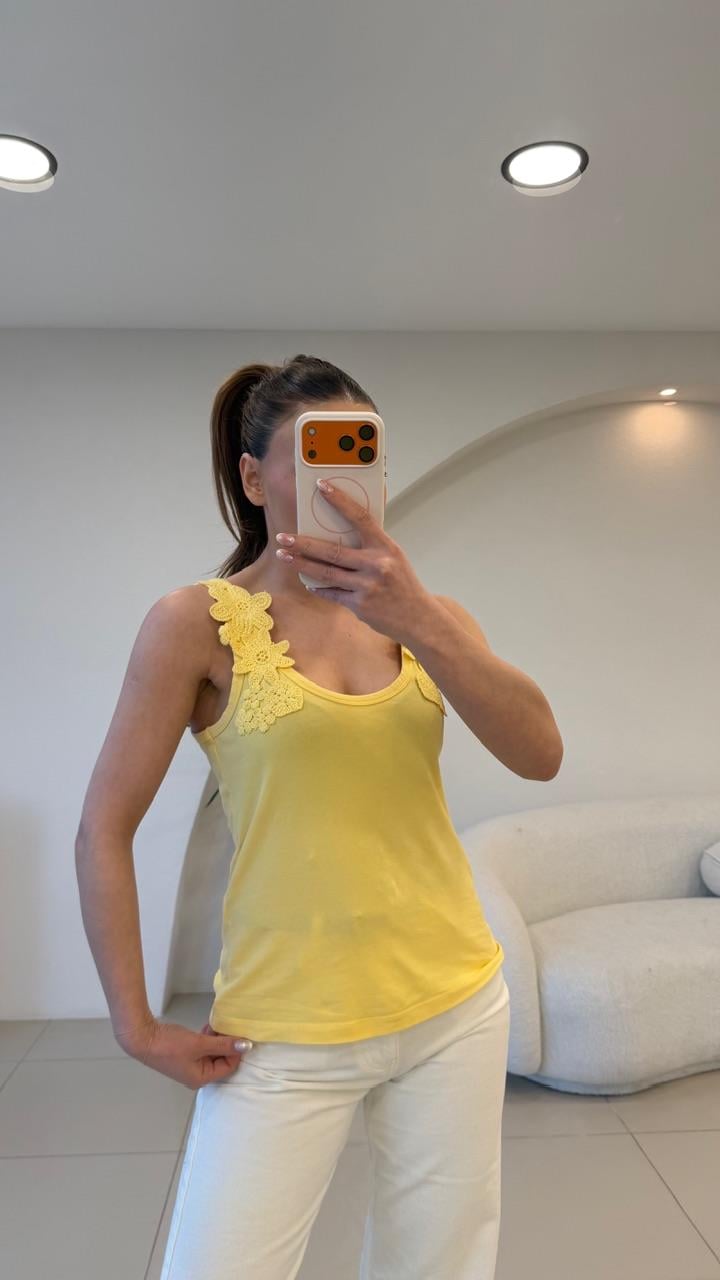 ÇİÇEK İŞLEMELİ ATLET SARI