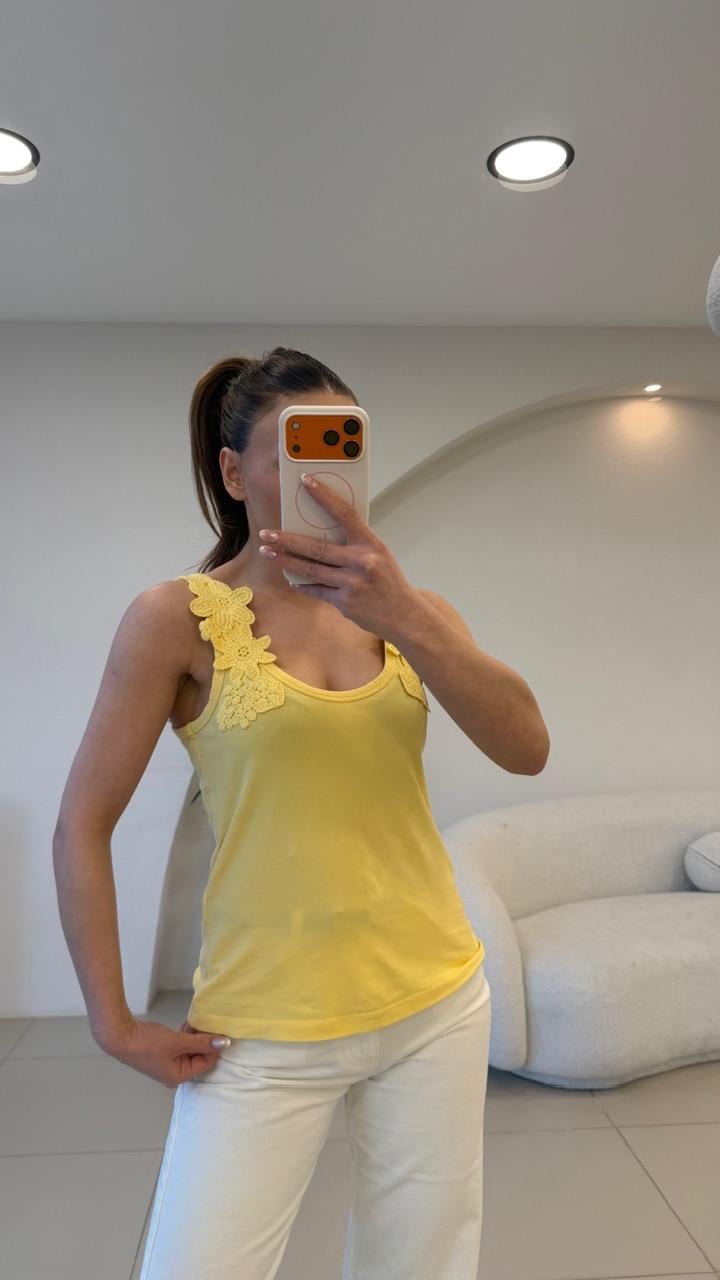 ÇİÇEK İŞLEMELİ ATLET SARI