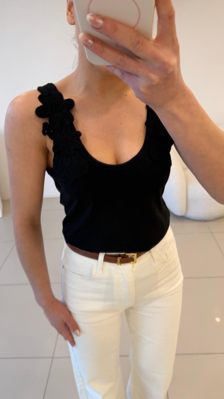 ÇİÇEK İŞLEMELİ ATLET SİYAH