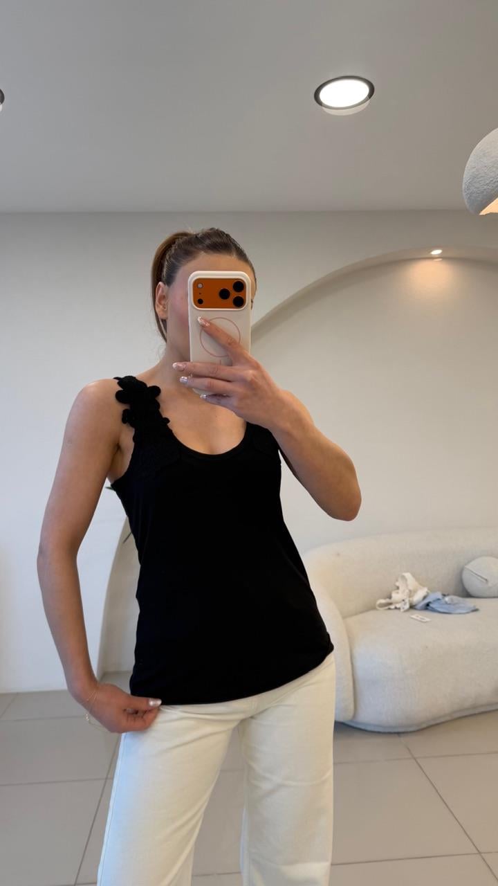 ÇİÇEK İŞLEMELİ ATLET SİYAH