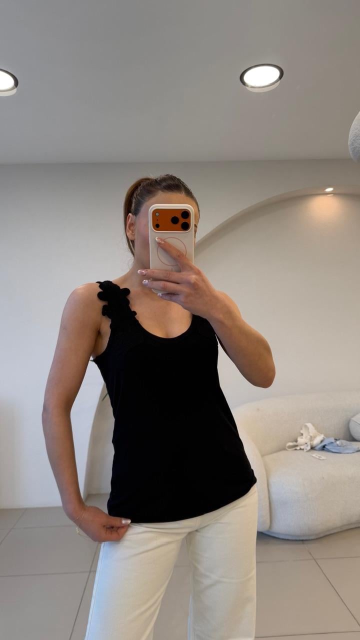 ÇİÇEK İŞLEMELİ ATLET SİYAH