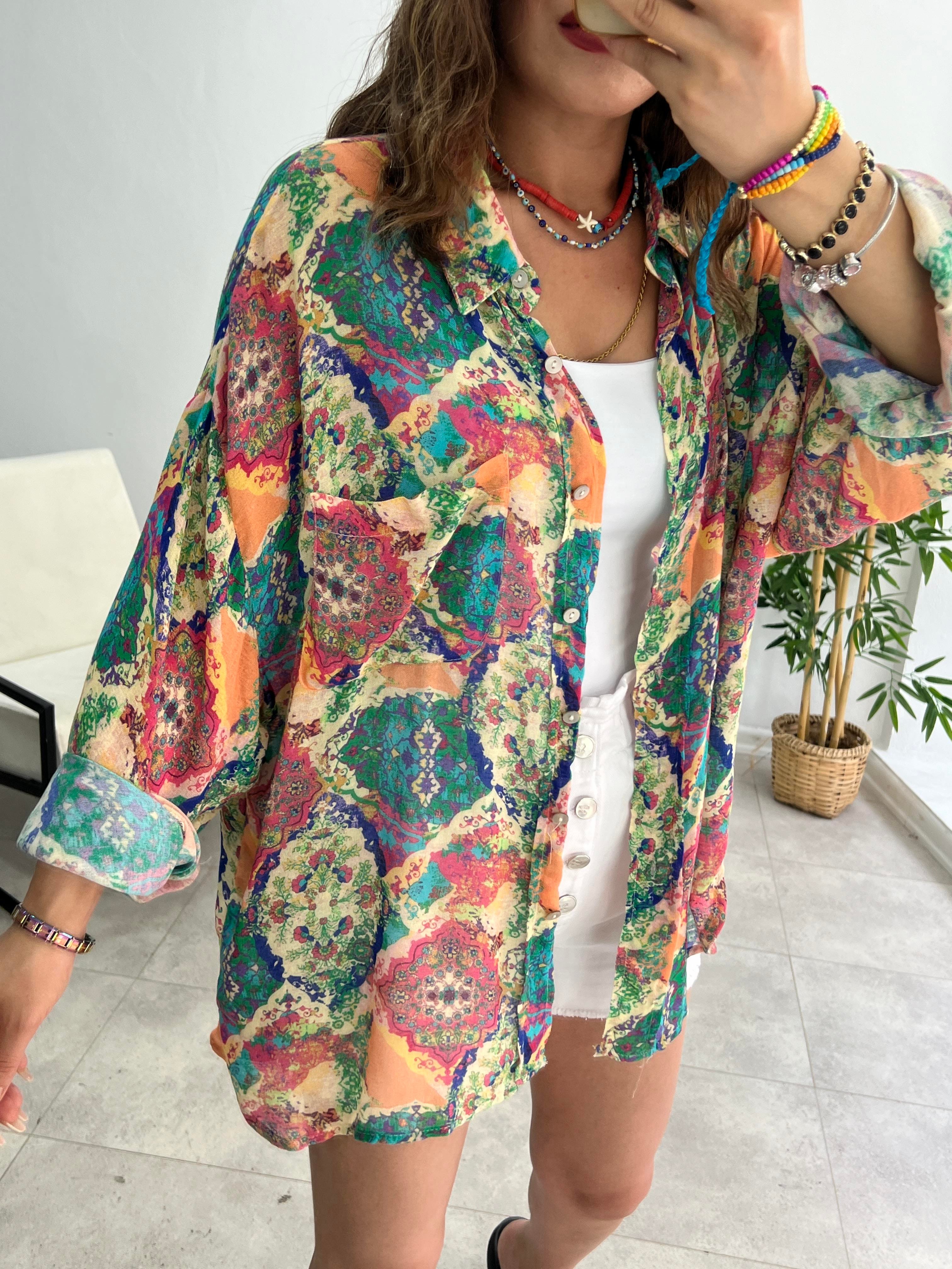 ÇİÇEKLİ KETEN GÖMLEK