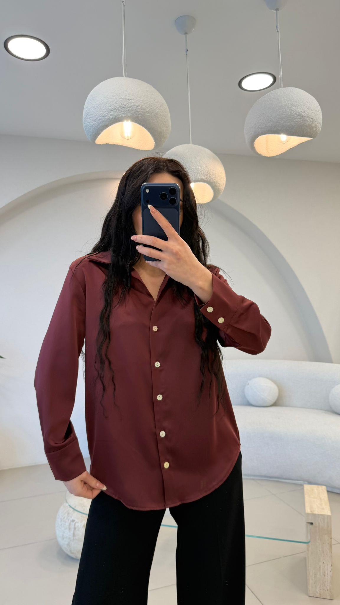 ÇİFT MANŞET TOK KUMAŞ SATEN GÖMLEK BORDO