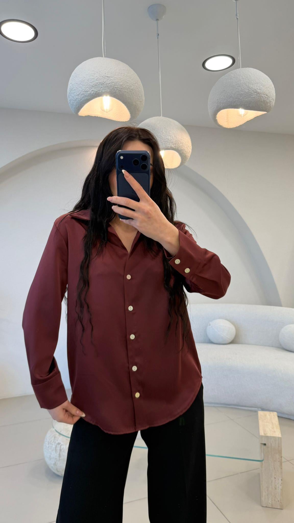 ÇİFT MANŞET TOK KUMAŞ SATEN GÖMLEK BORDO
