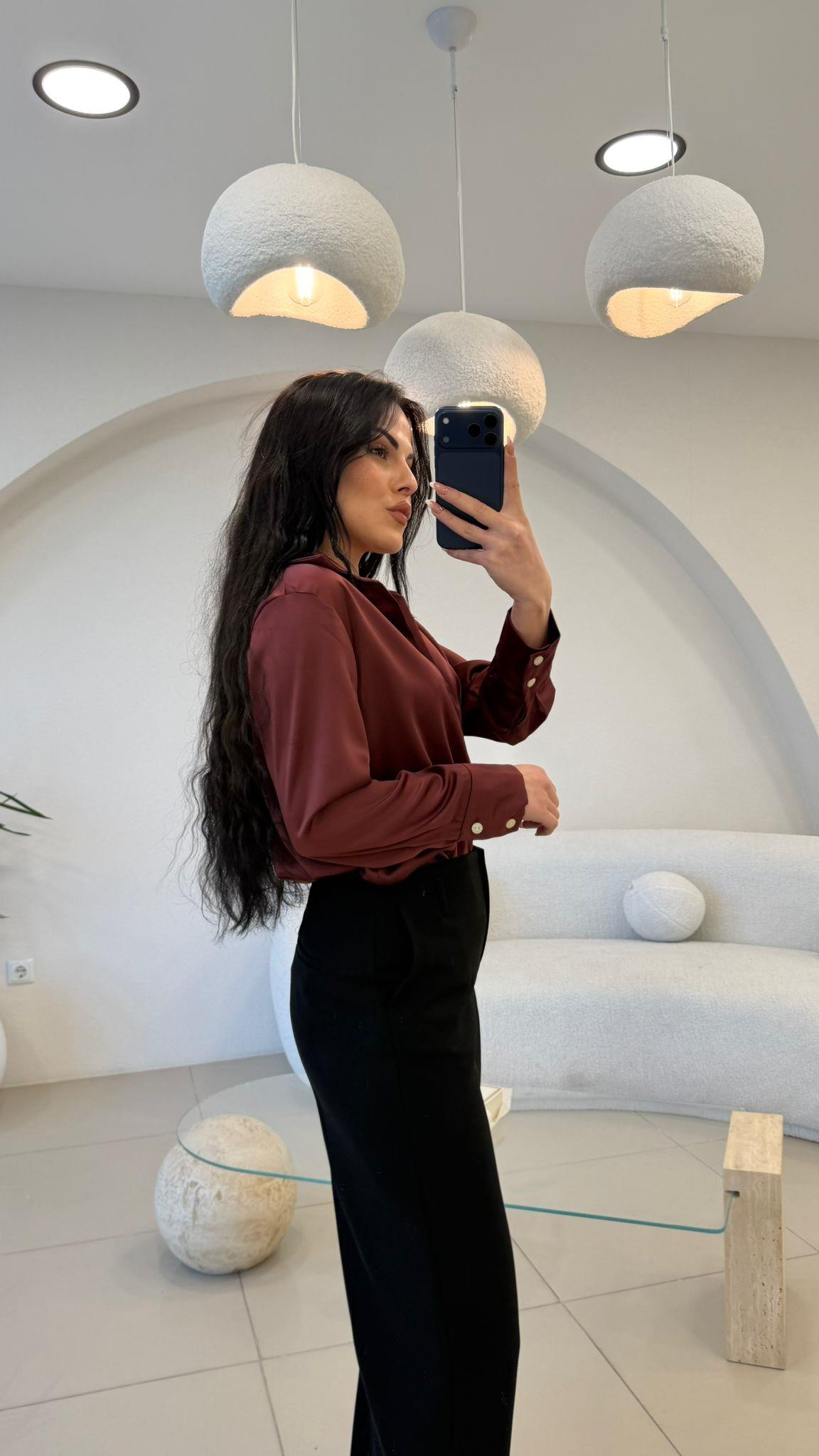 ÇİFT MANŞET TOK KUMAŞ SATEN GÖMLEK BORDO