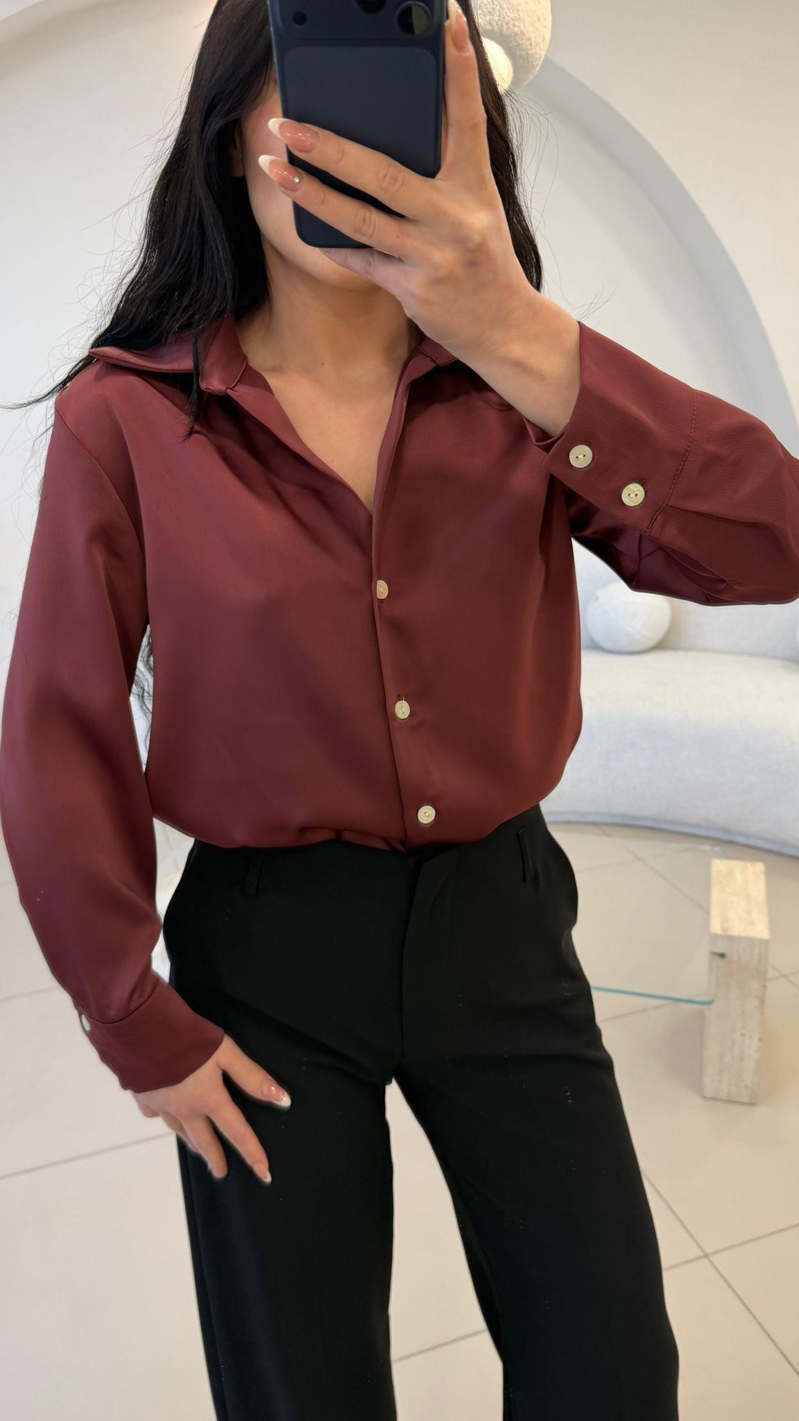 ÇİFT MANŞET TOK KUMAŞ SATEN GÖMLEK BORDO