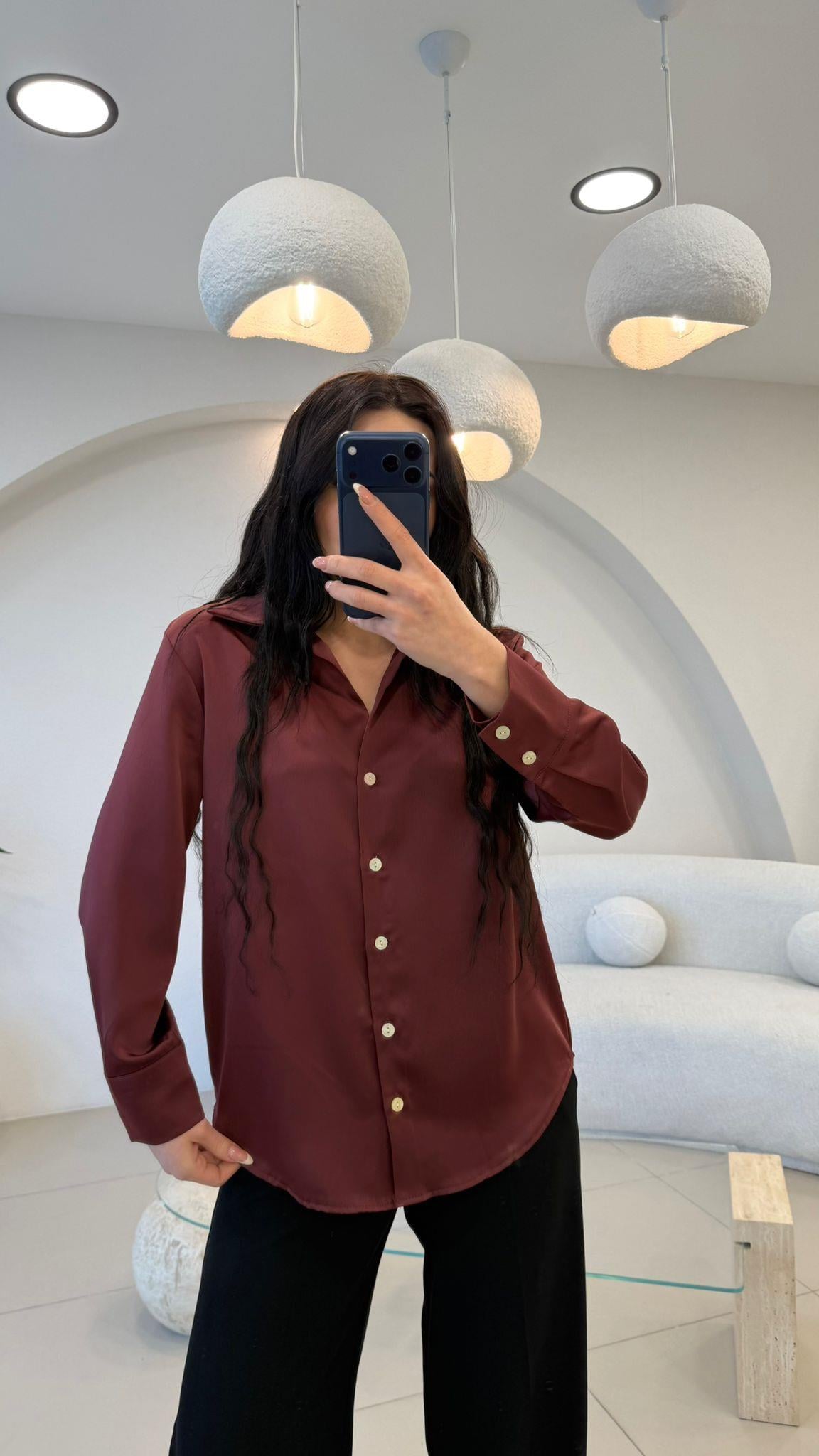 ÇİFT MANŞET TOK KUMAŞ SATEN GÖMLEK BORDO