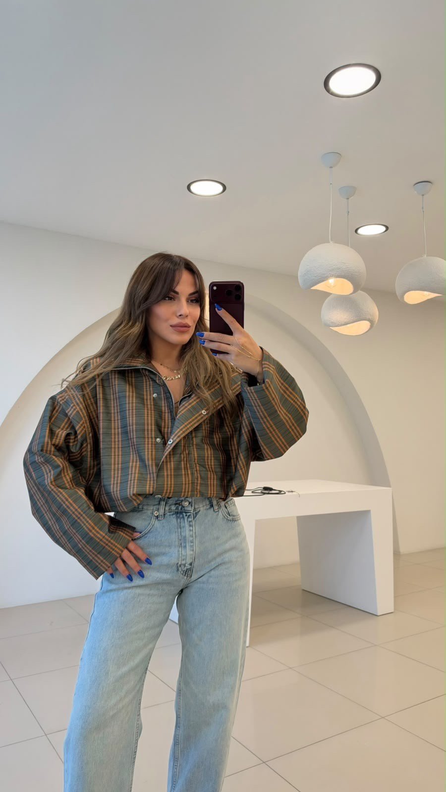 Çıtçıt Kapamalı Modern Kesim Çizgili Dik Yaka Ceket Yeşil