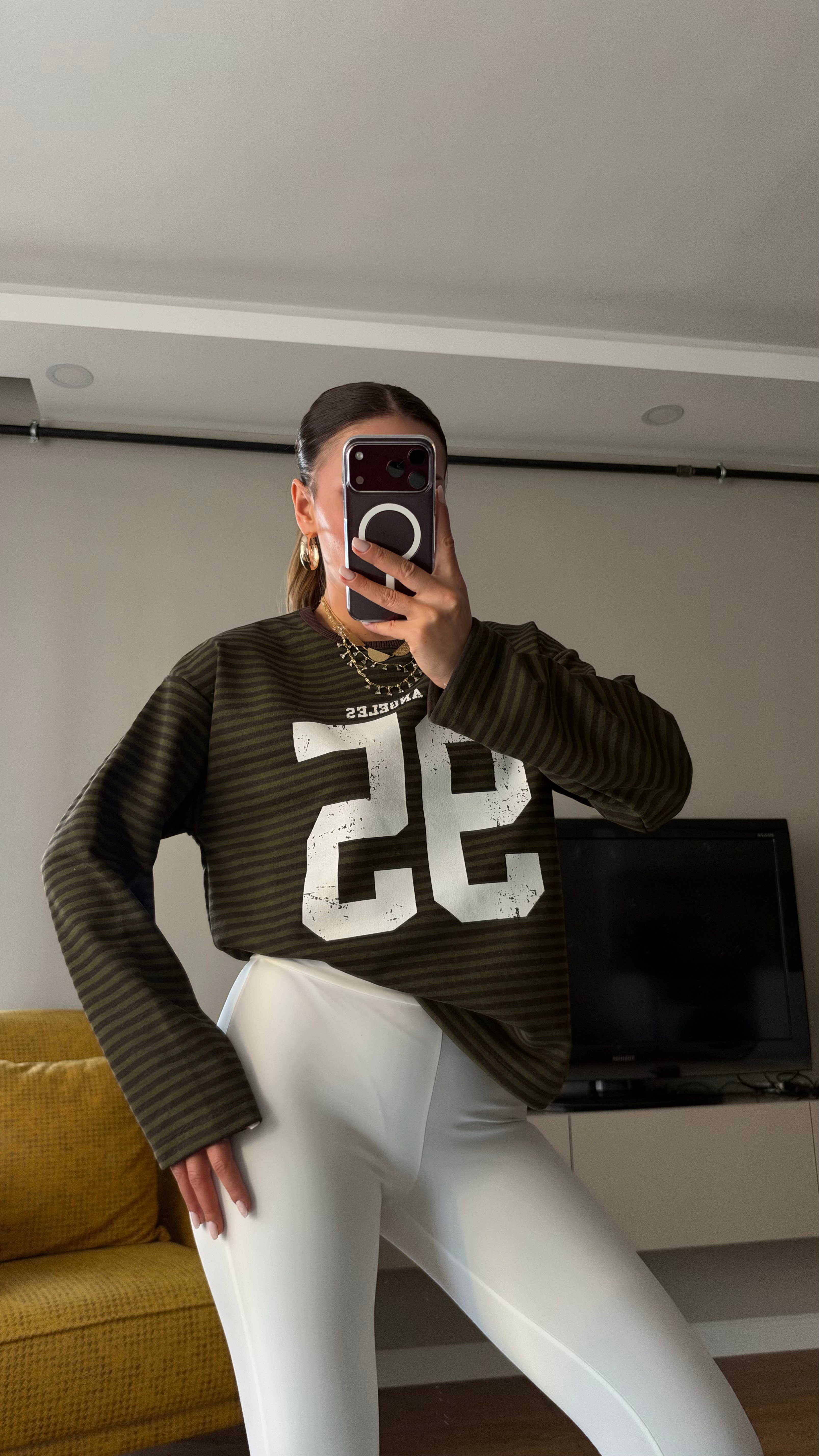 Çizgili Basic  Sweat 95 Kahve