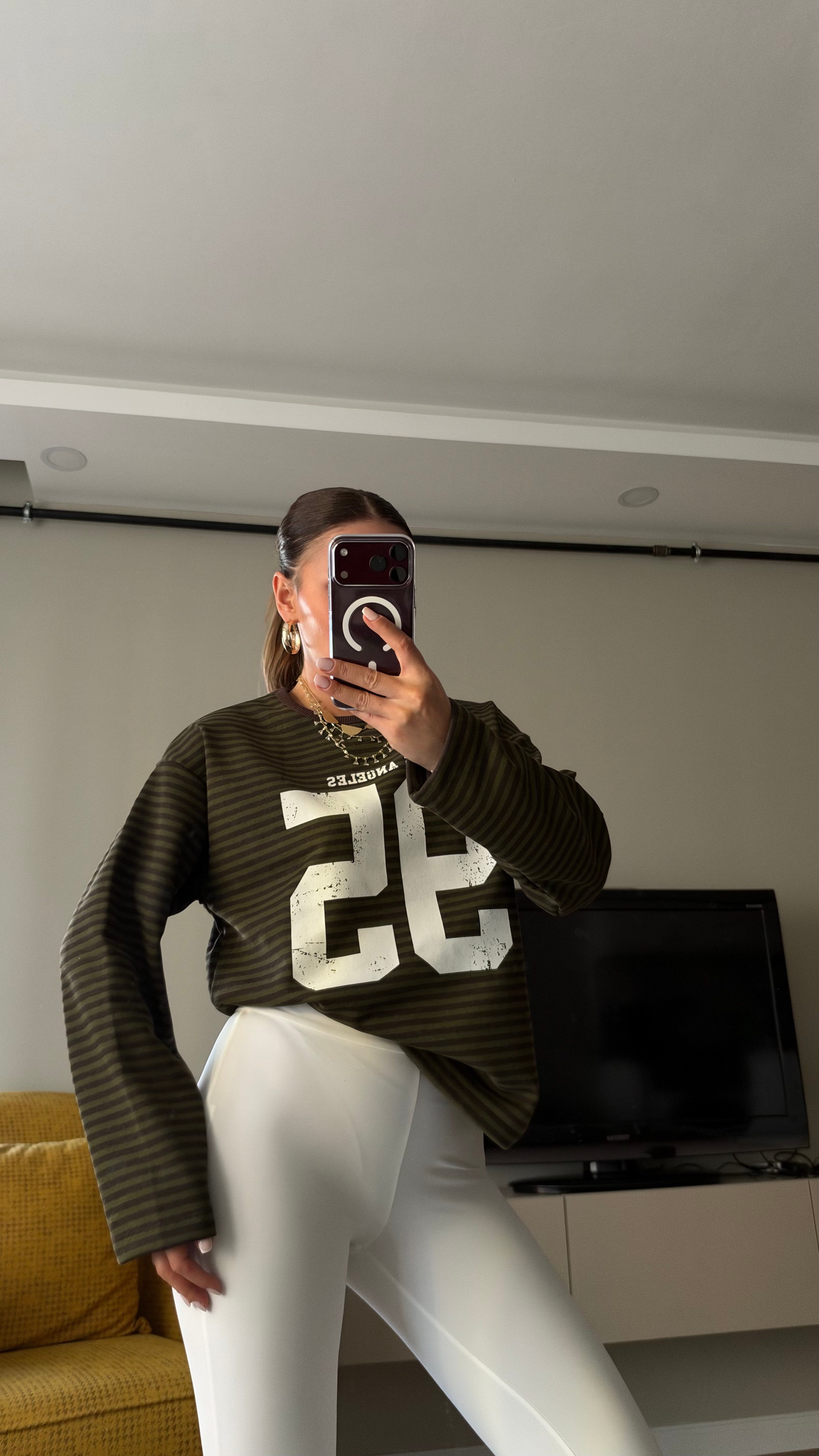 Çizgili Basic  Sweat 95 Kahve