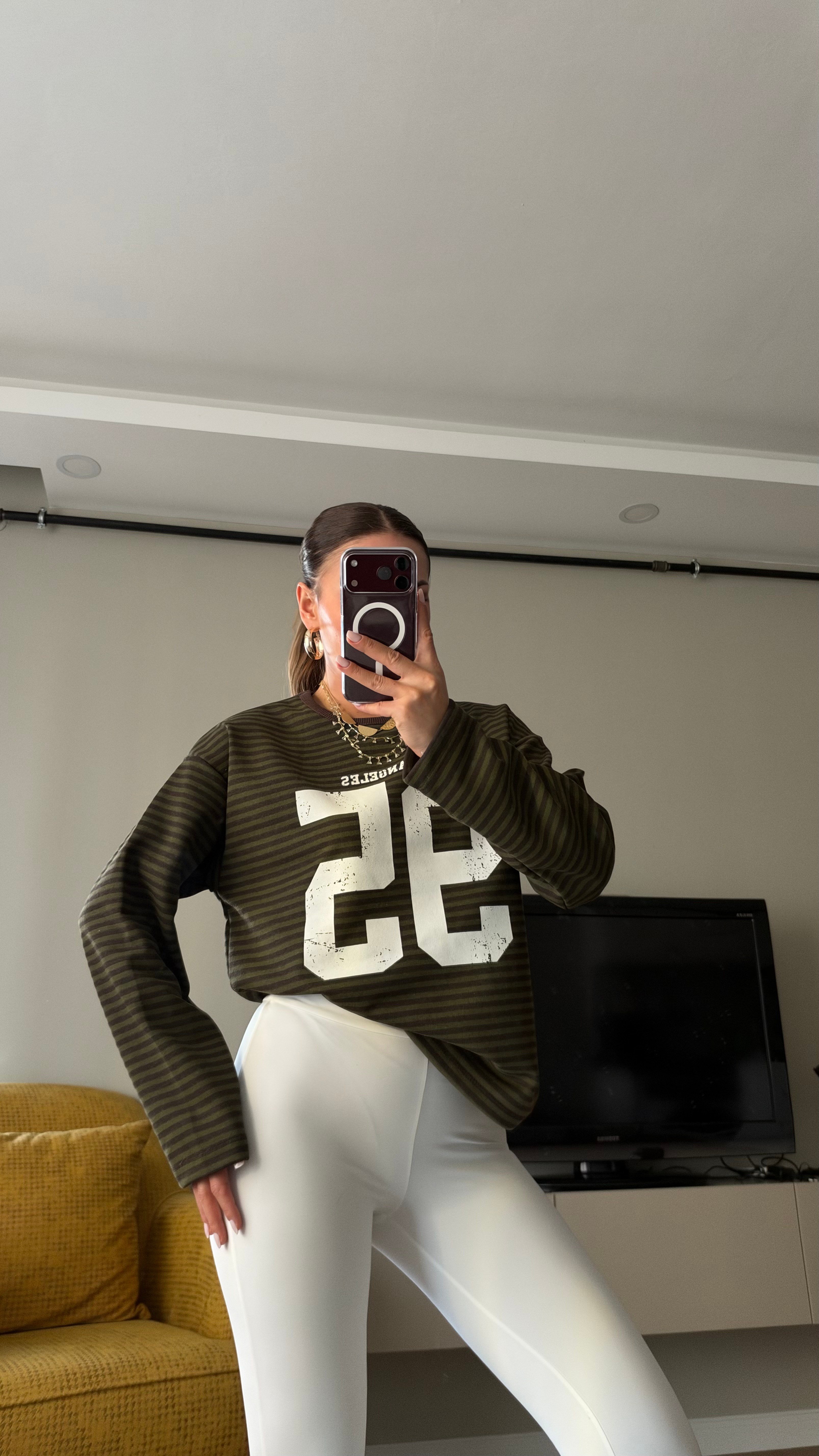 Çizgili Basic  Sweat 95 Kahve