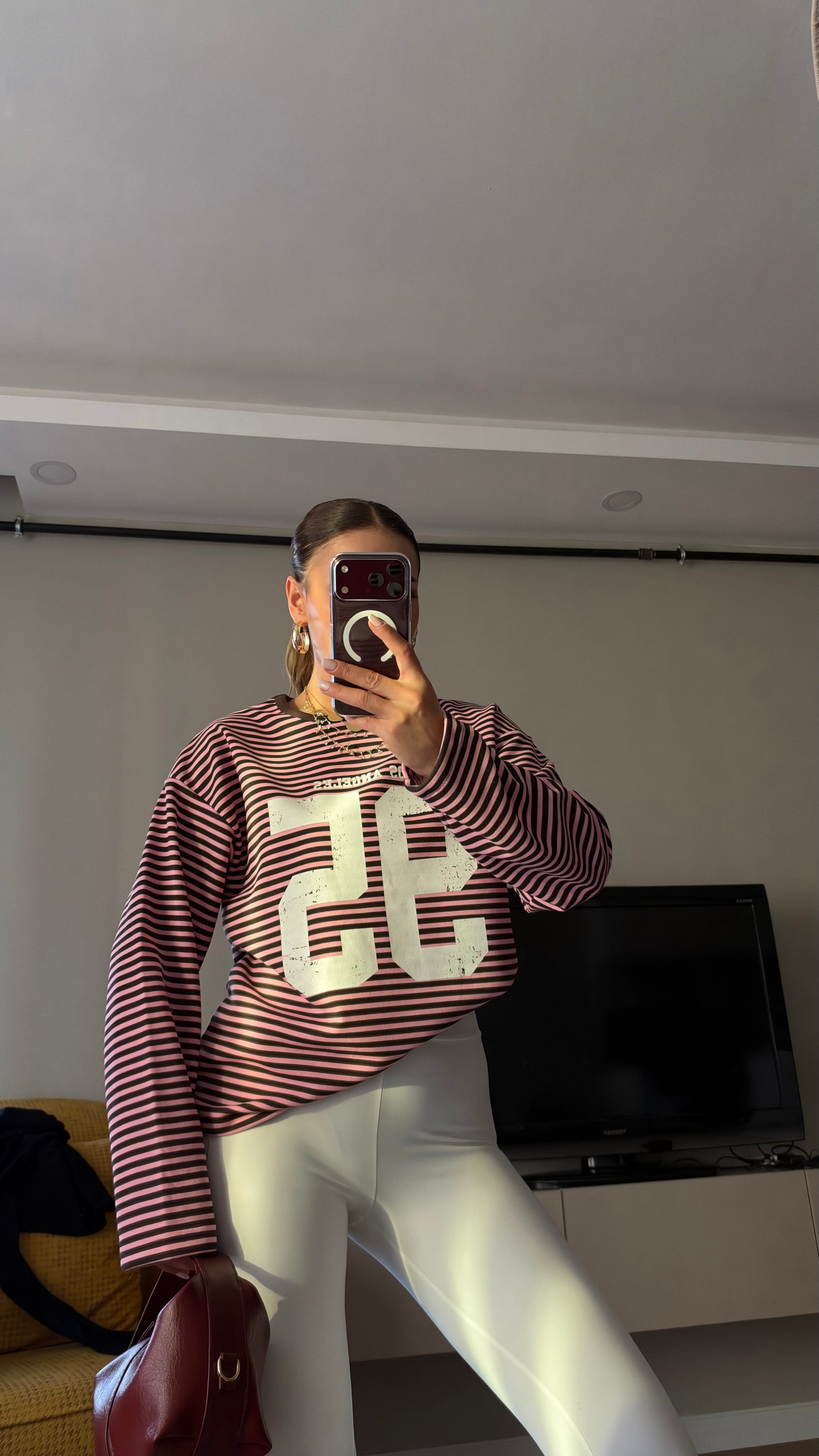 Çizgili Basic  Sweat 95 Pembe