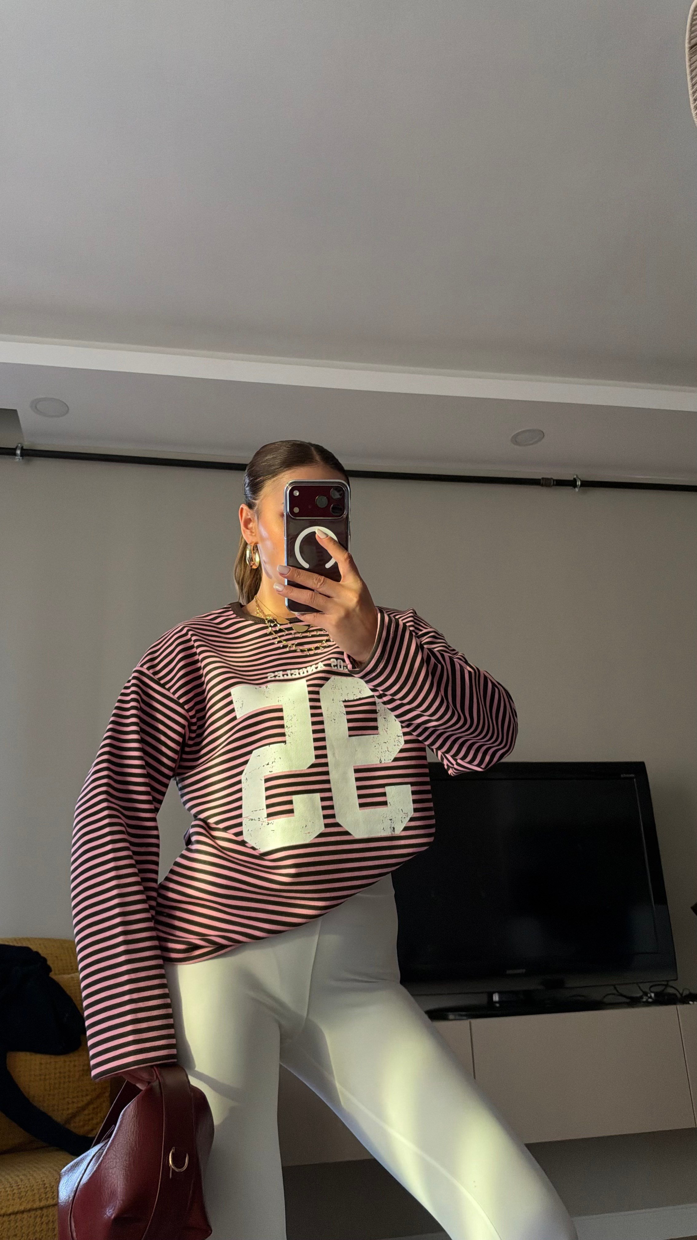 Çizgili Basic  Sweat 95 Pembe