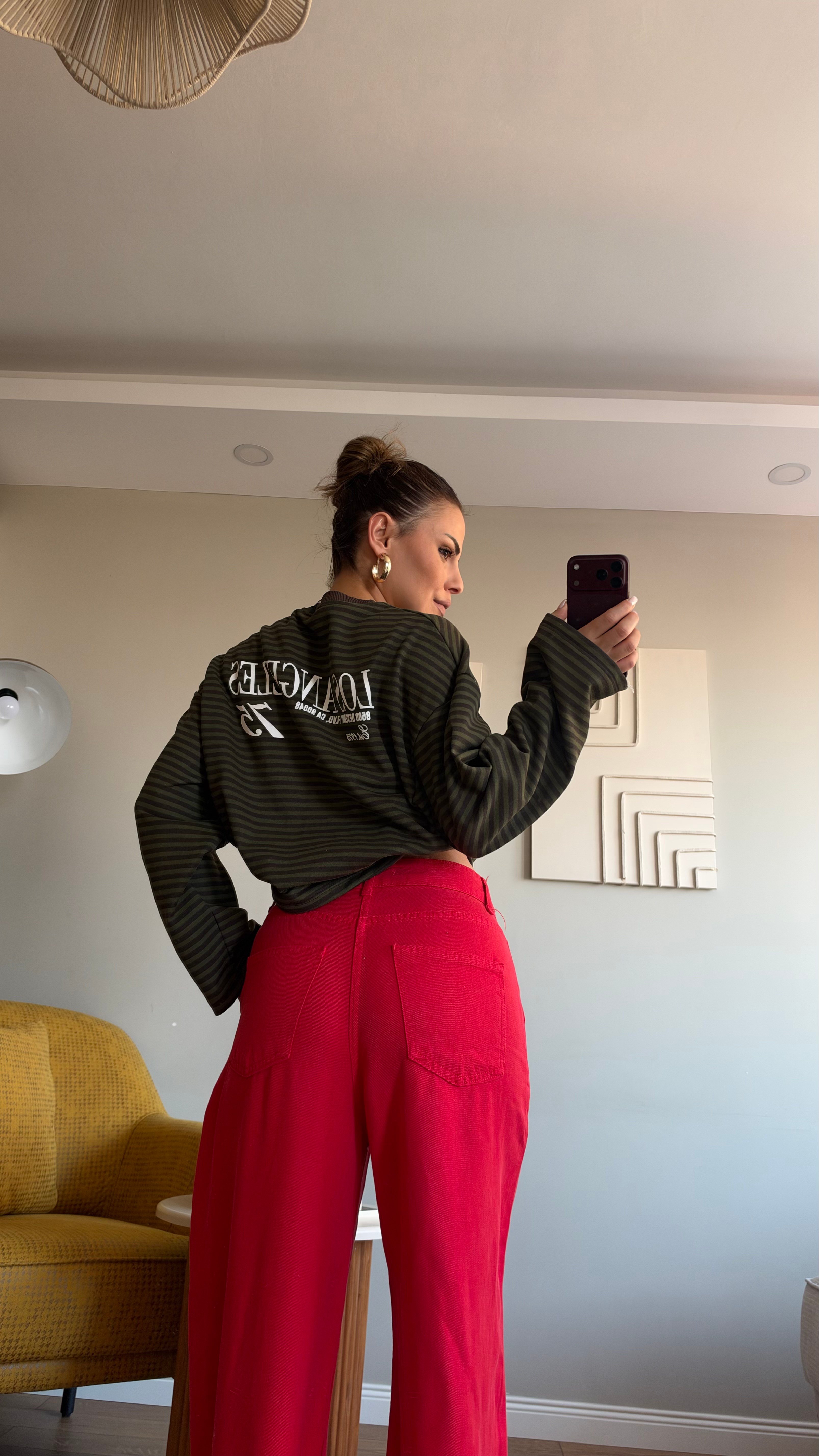 Çizgili Basic  Sweat Los 75 Kahve