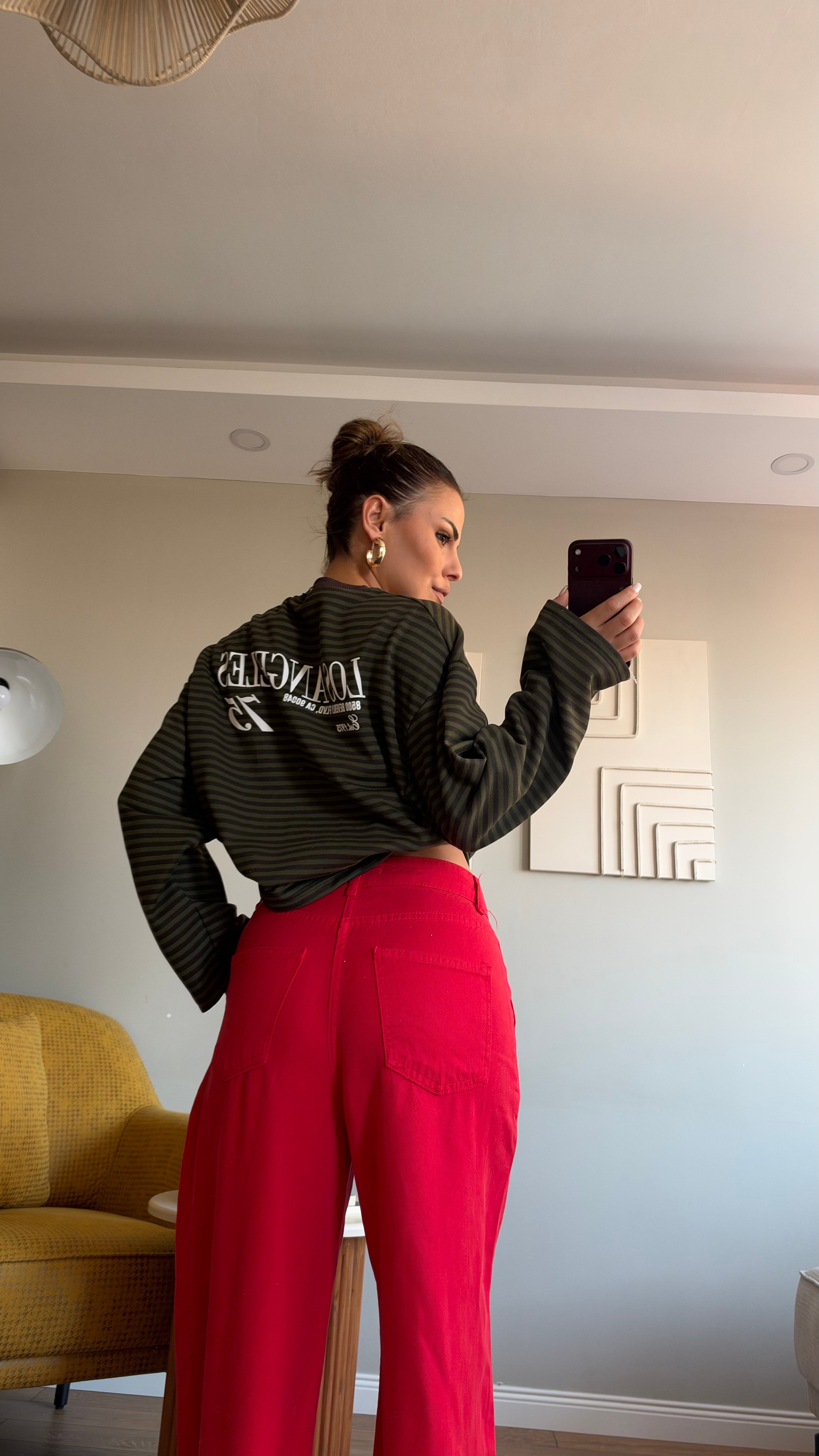 Çizgili Basic  Sweat Los 75 Kahve
