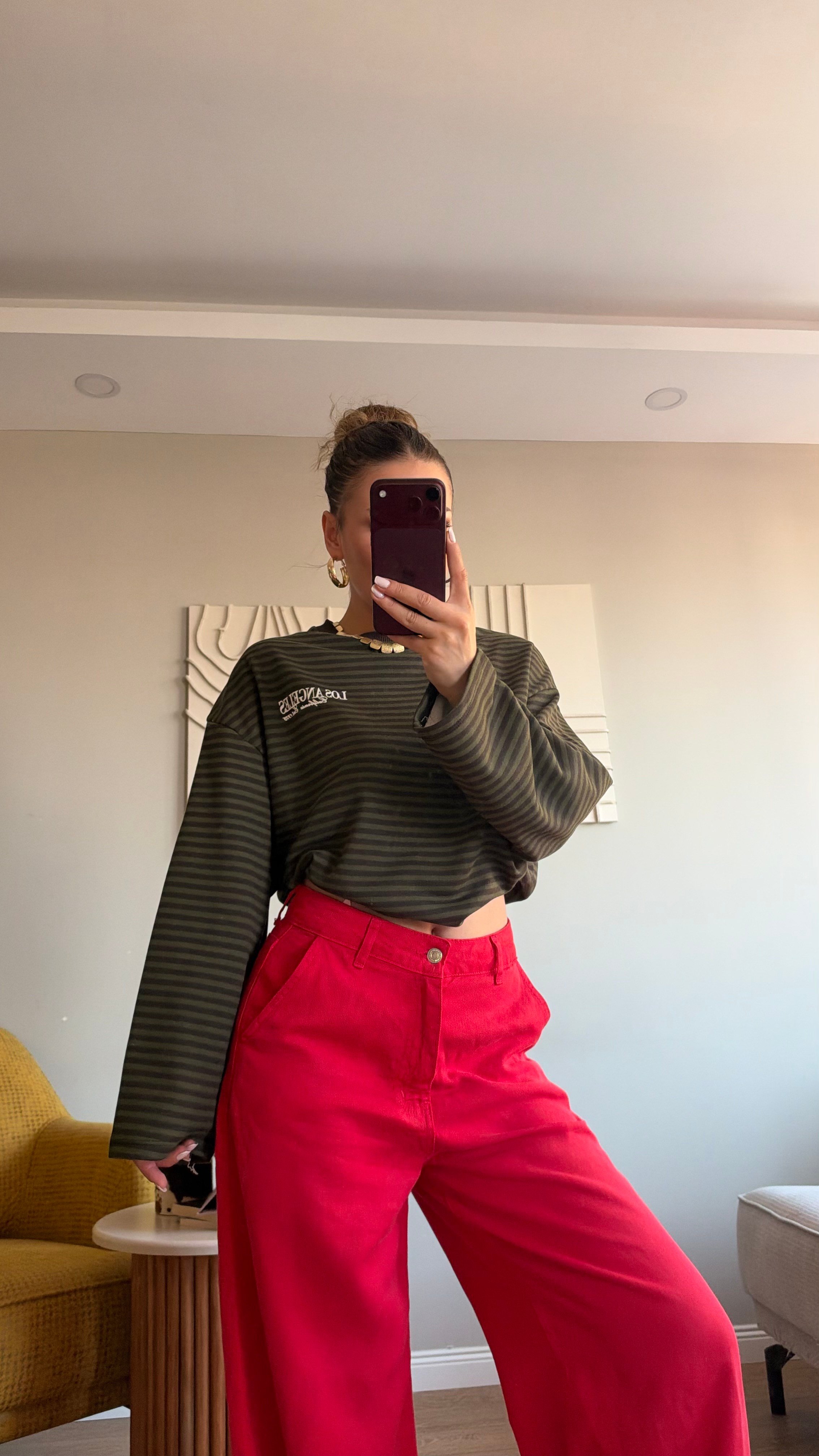 Çizgili Basic  Sweat Los 75 Kahve