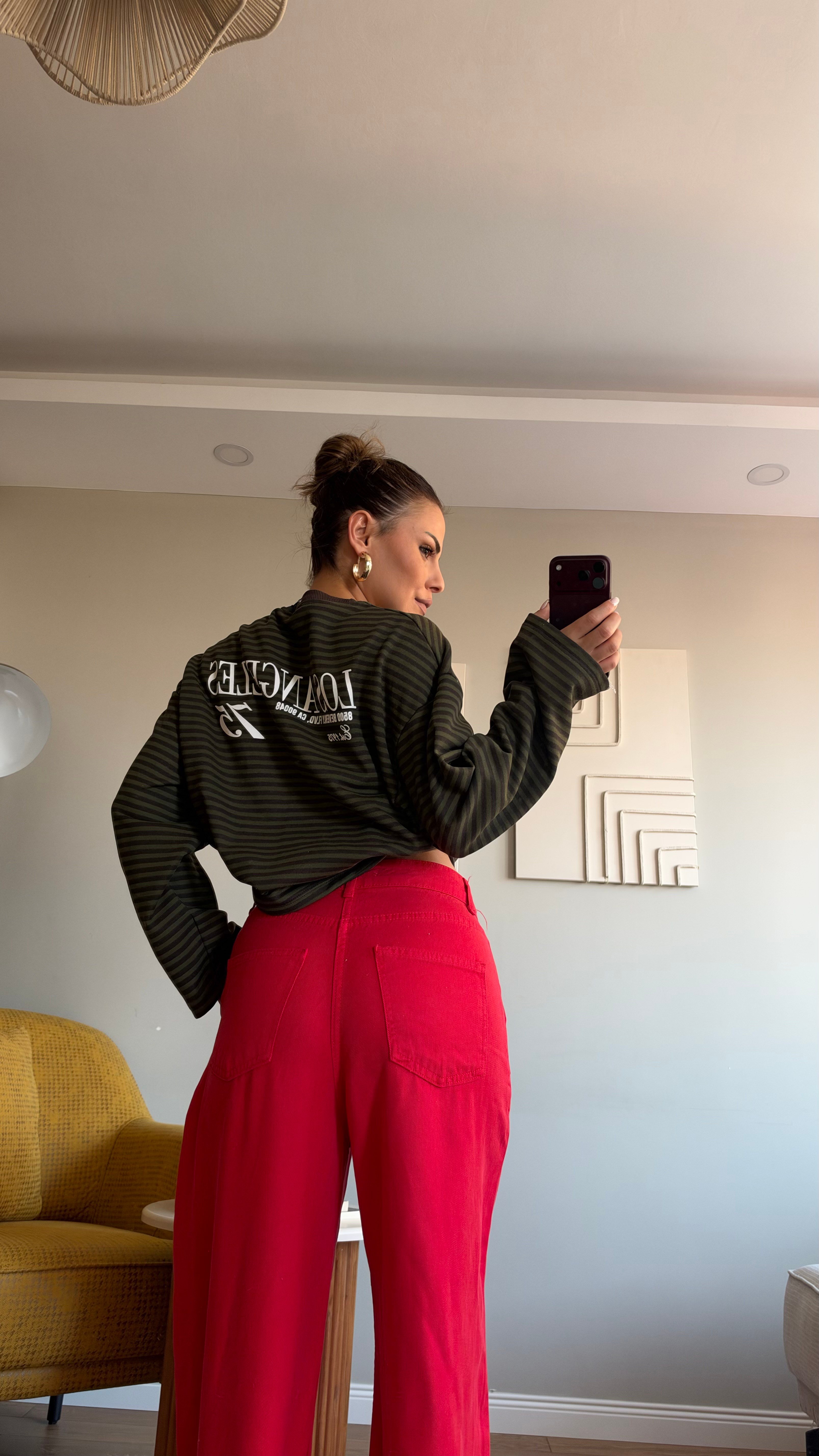 Çizgili Basic  Sweat Los 75 Kahve
