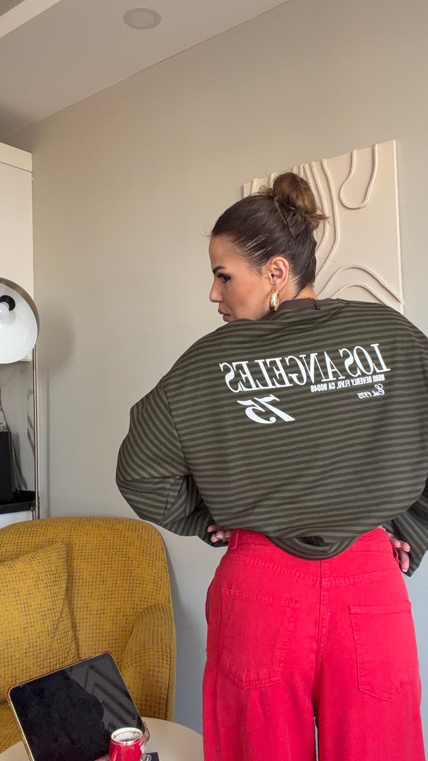 Çizgili Basic  Sweat Los 75 Kahve