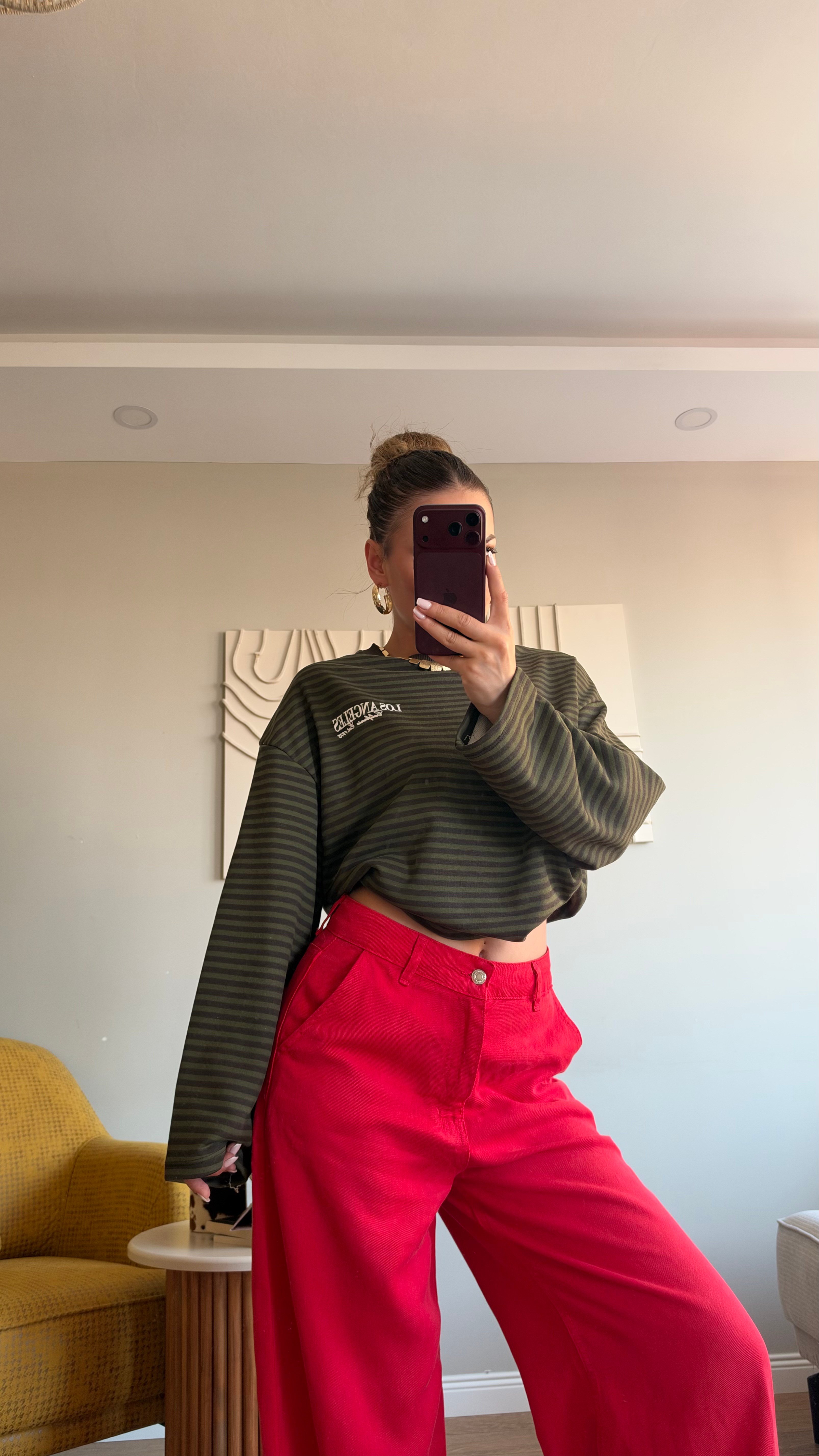 Çizgili Basic  Sweat Los 75 Kahve
