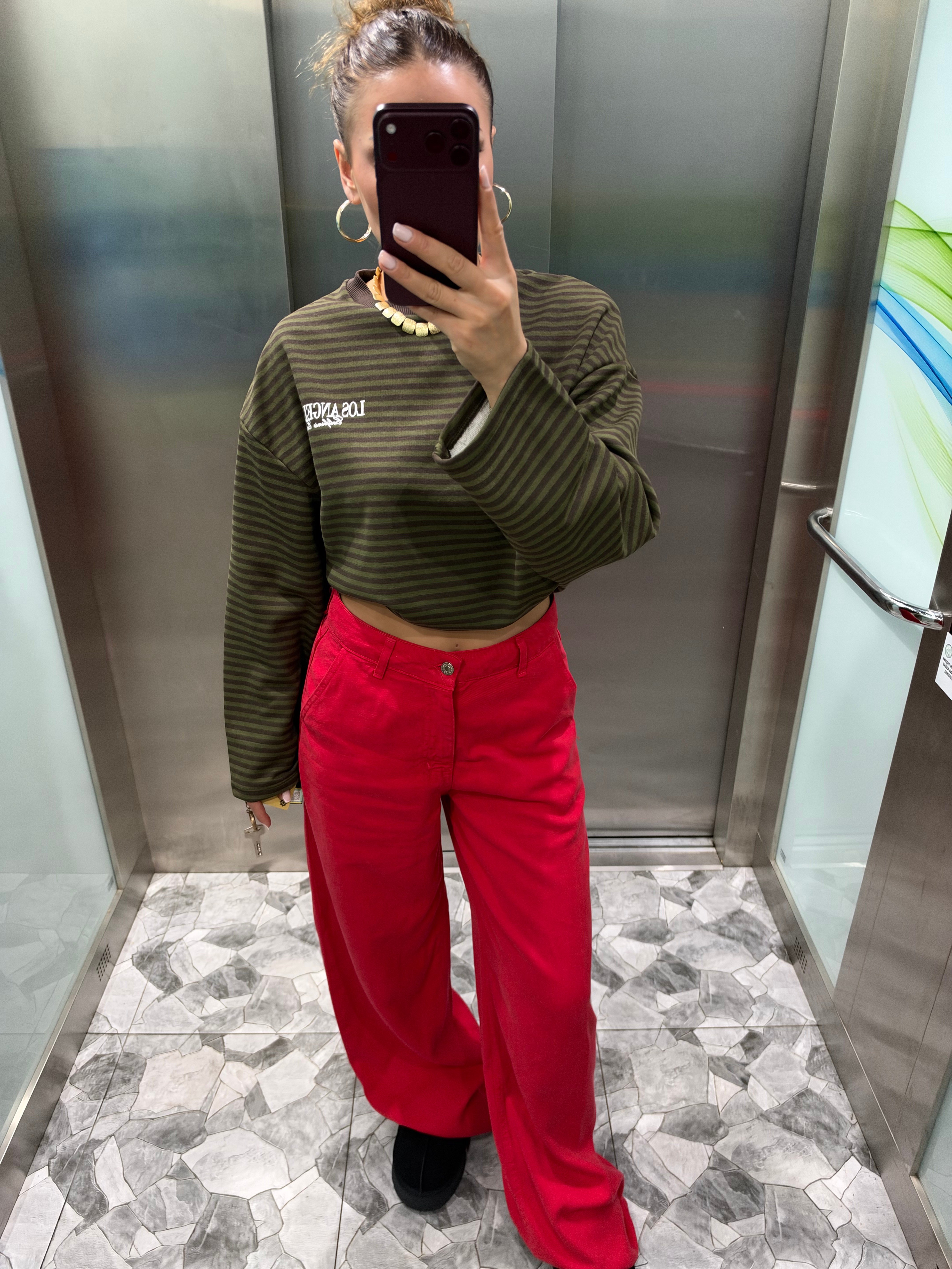 Çizgili Basic  Sweat Los 75 Kahve