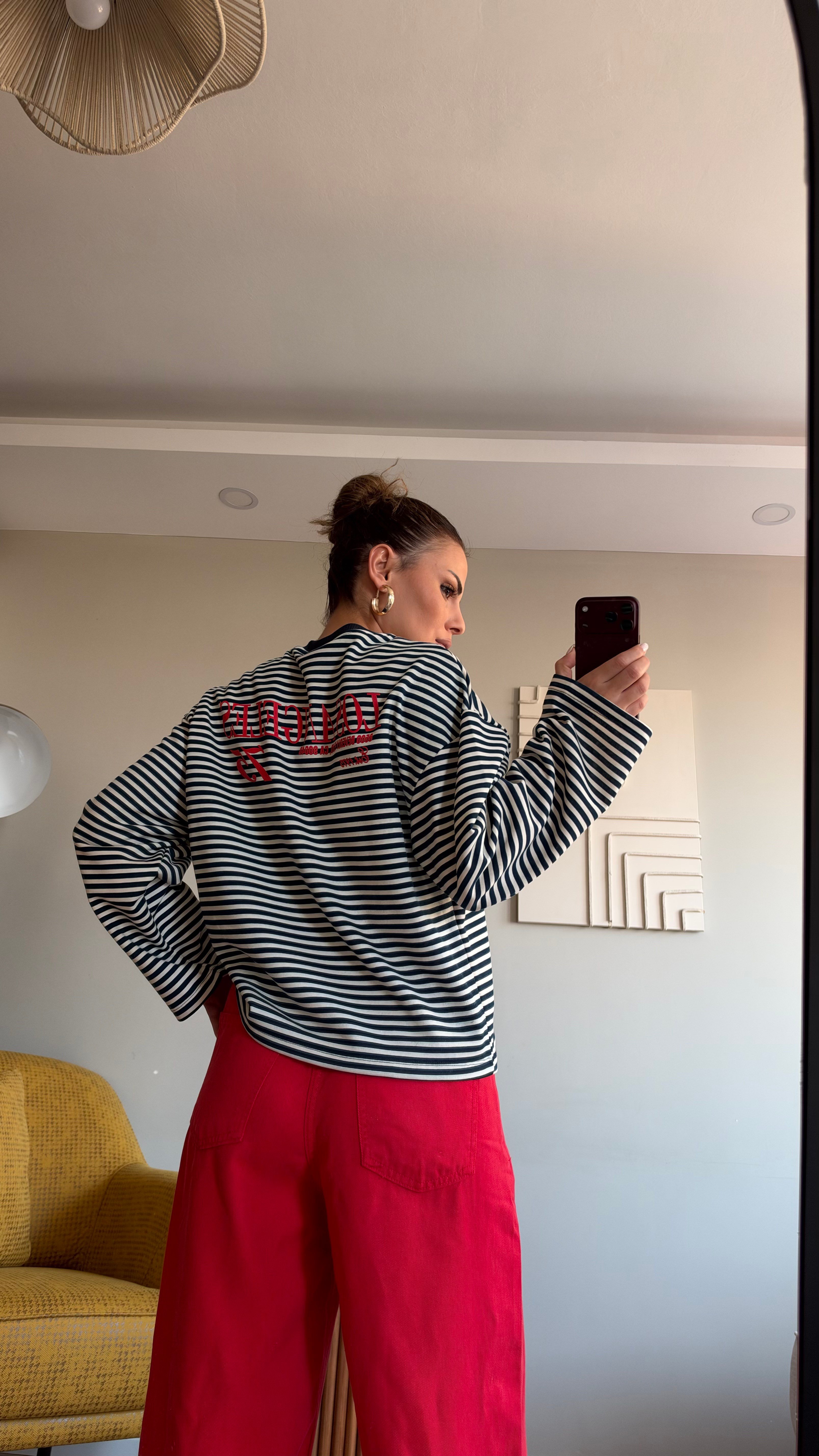 Çizgili Basic  Sweat Los 75 Lacivert