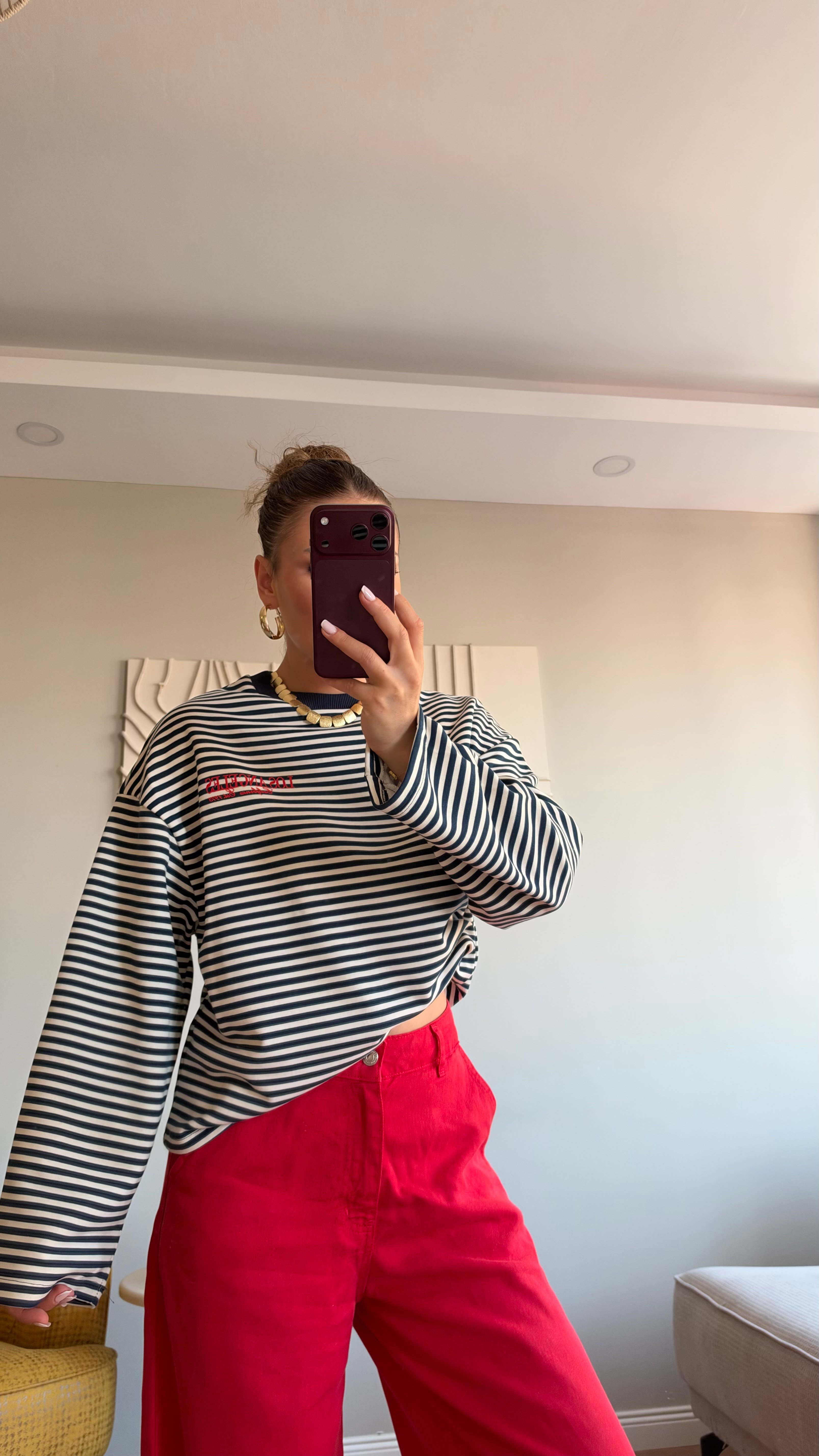 Çizgili Basic  Sweat Los 75 Lacivert