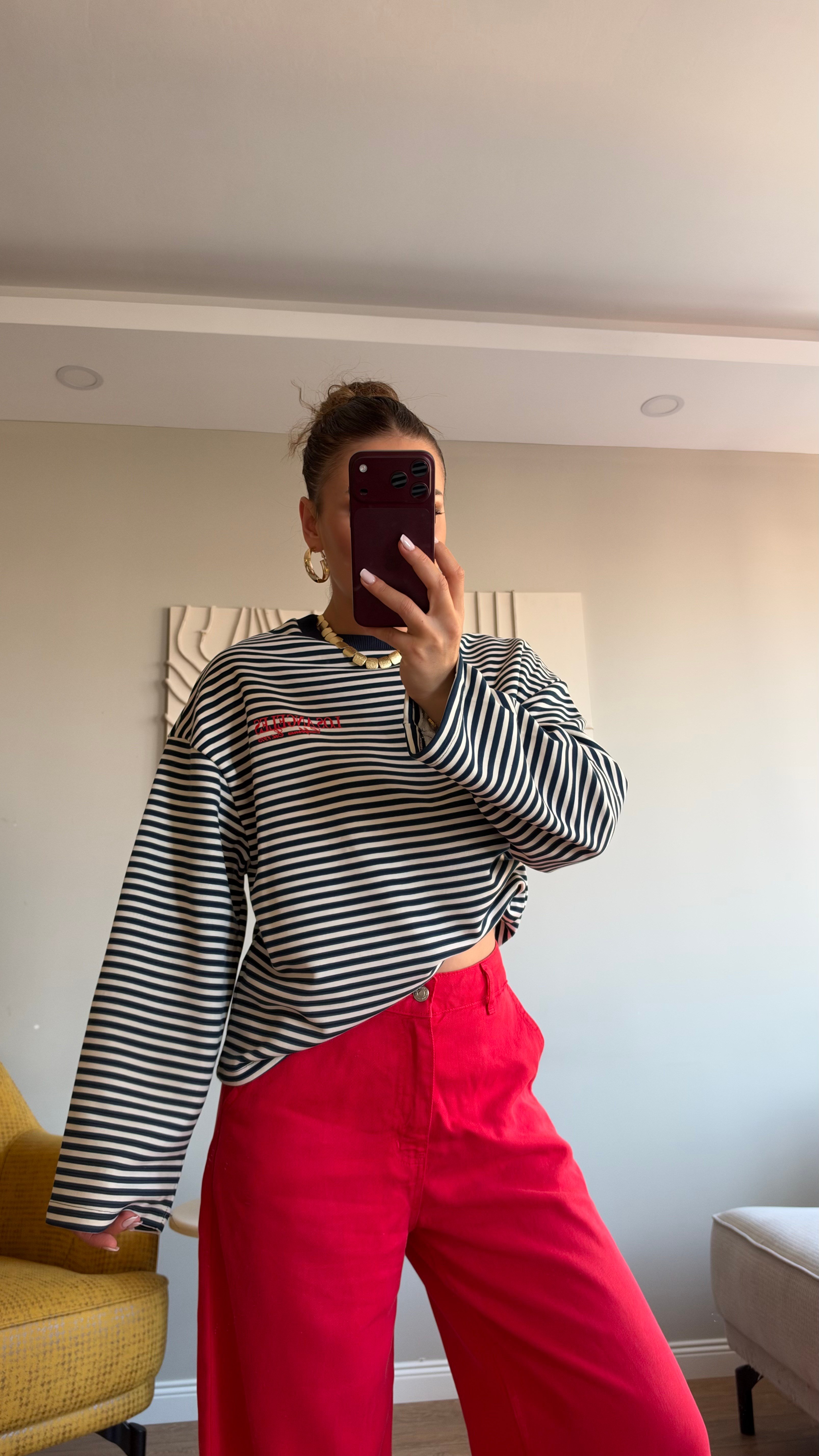 Çizgili Basic  Sweat Los 75 Lacivert