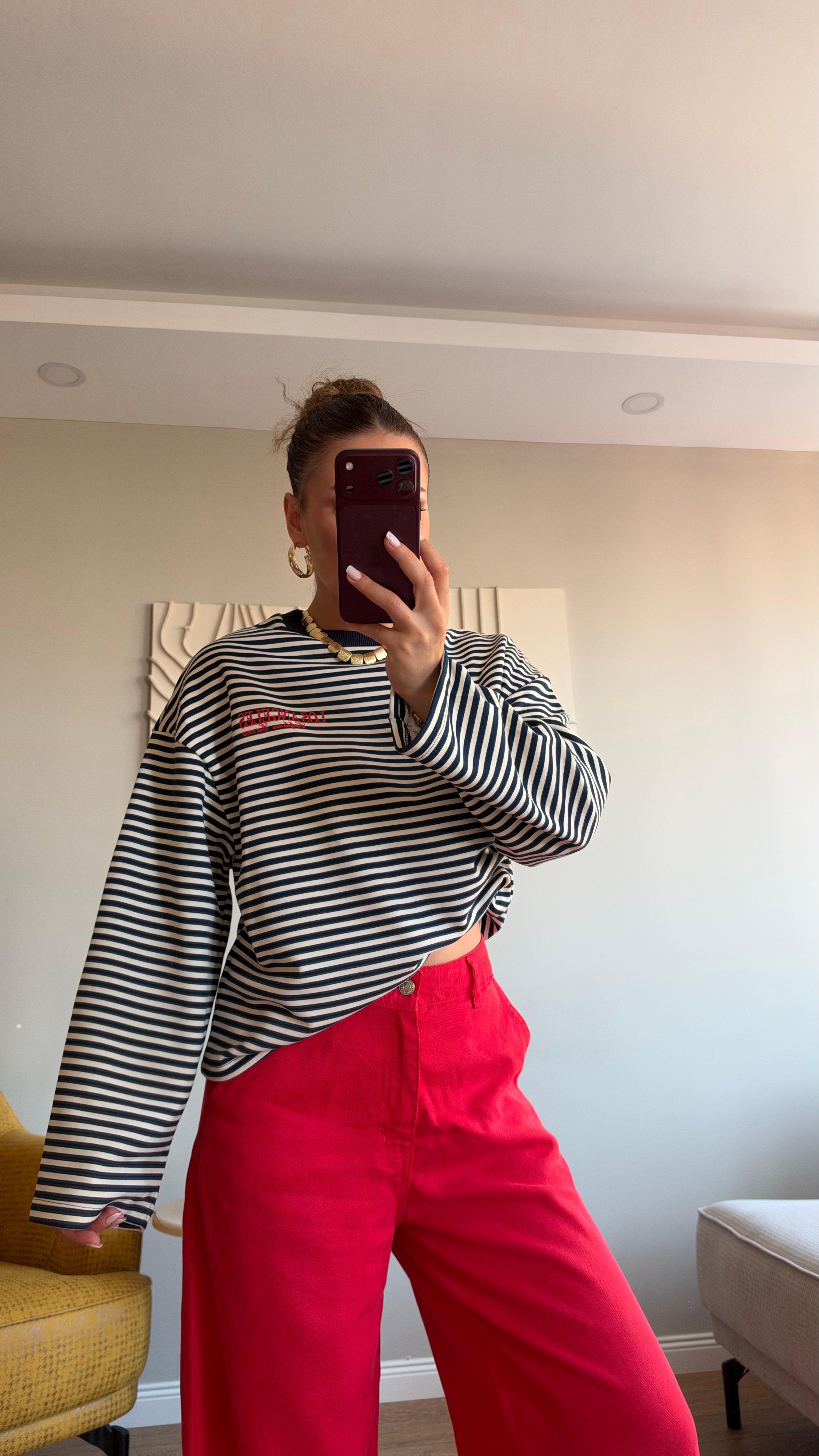 Çizgili Basic  Sweat Los 75 Lacivert