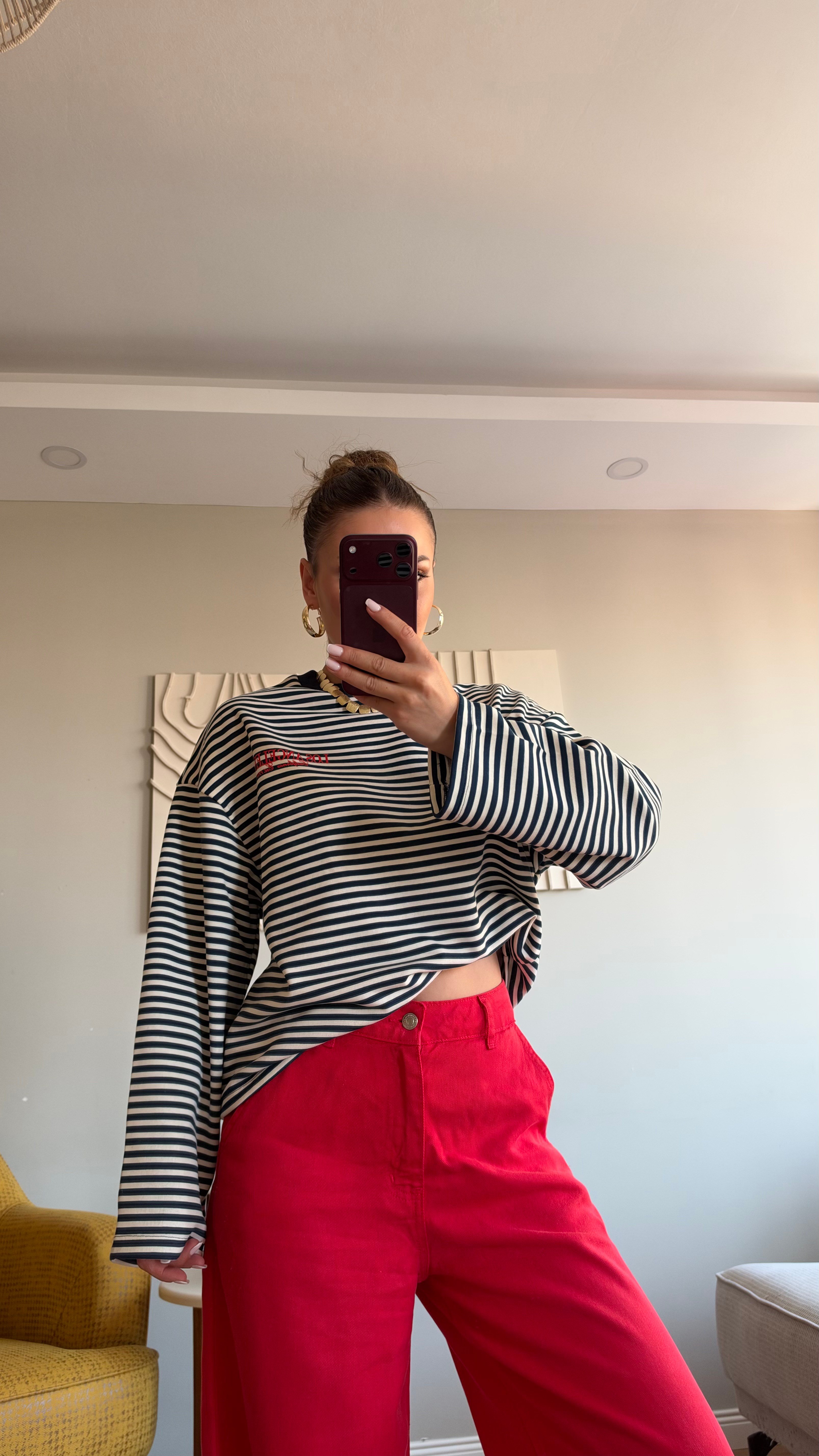 Çizgili Basic  Sweat Los 75 Lacivert
