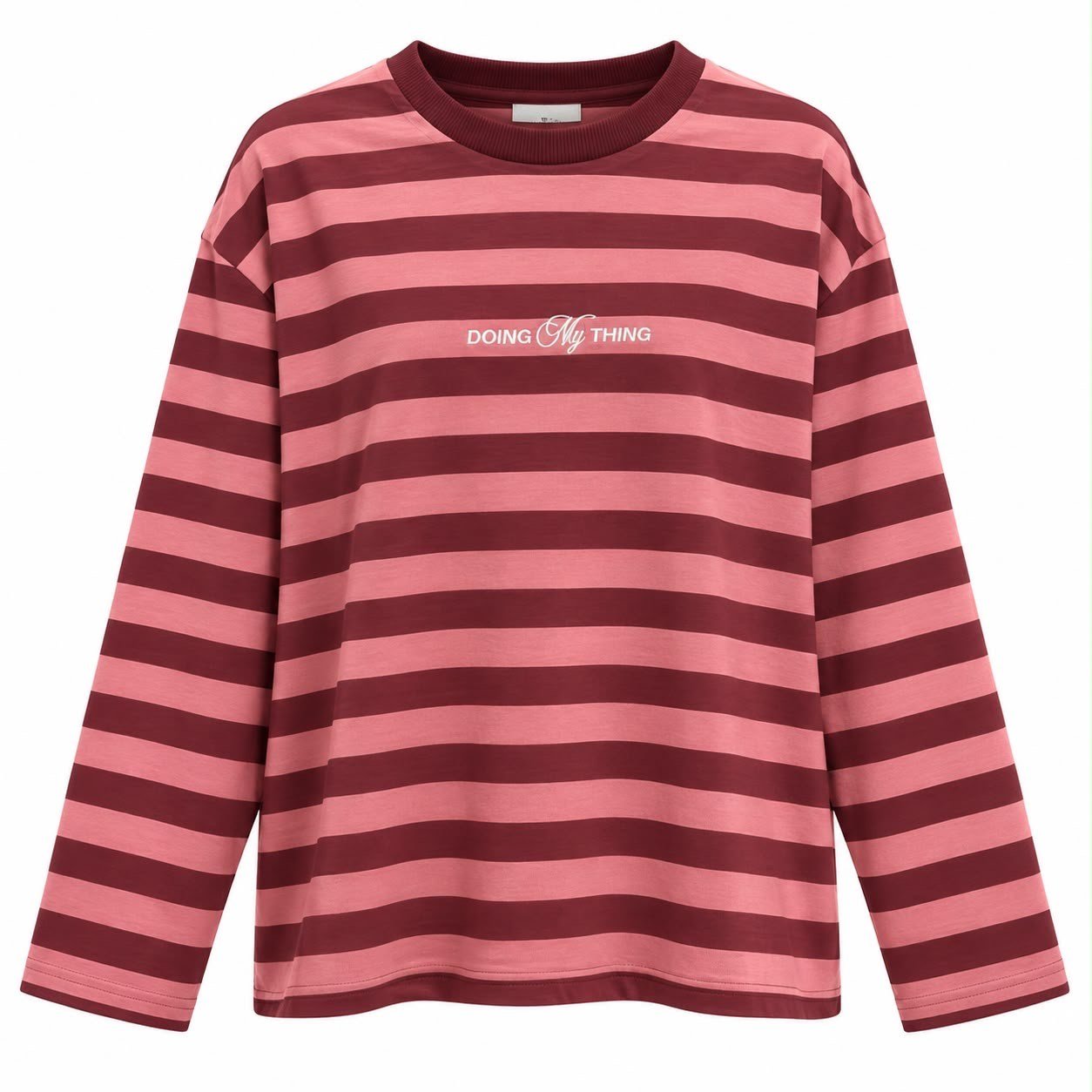 Çizgili Basic Sweatshırt Bordolu